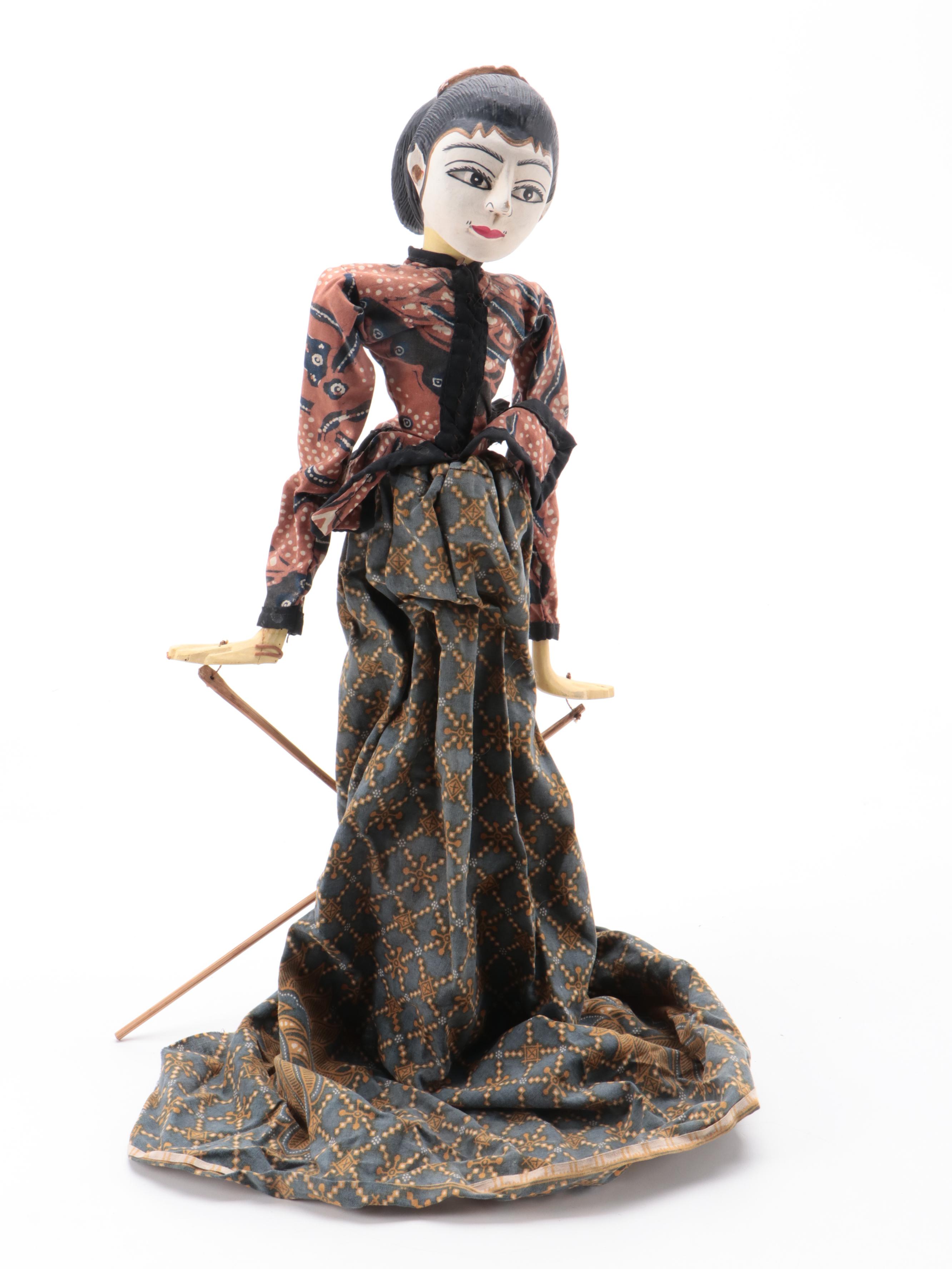 Indonesian Wayang Golek Polychrome Painted Carved Wood Stick Puppets