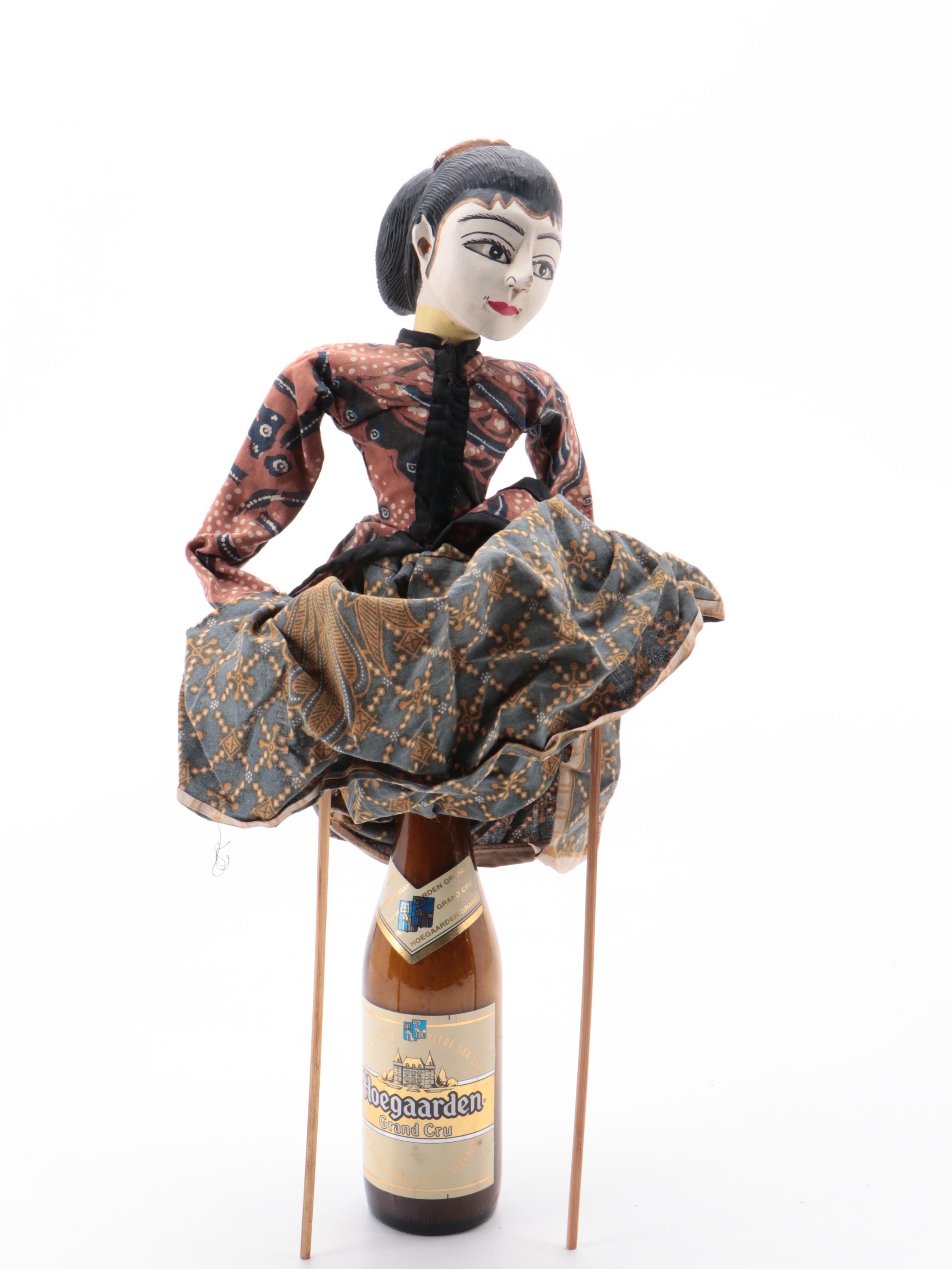 Indonesian Wayang Golek Polychrome Painted Carved Wood Stick Puppets