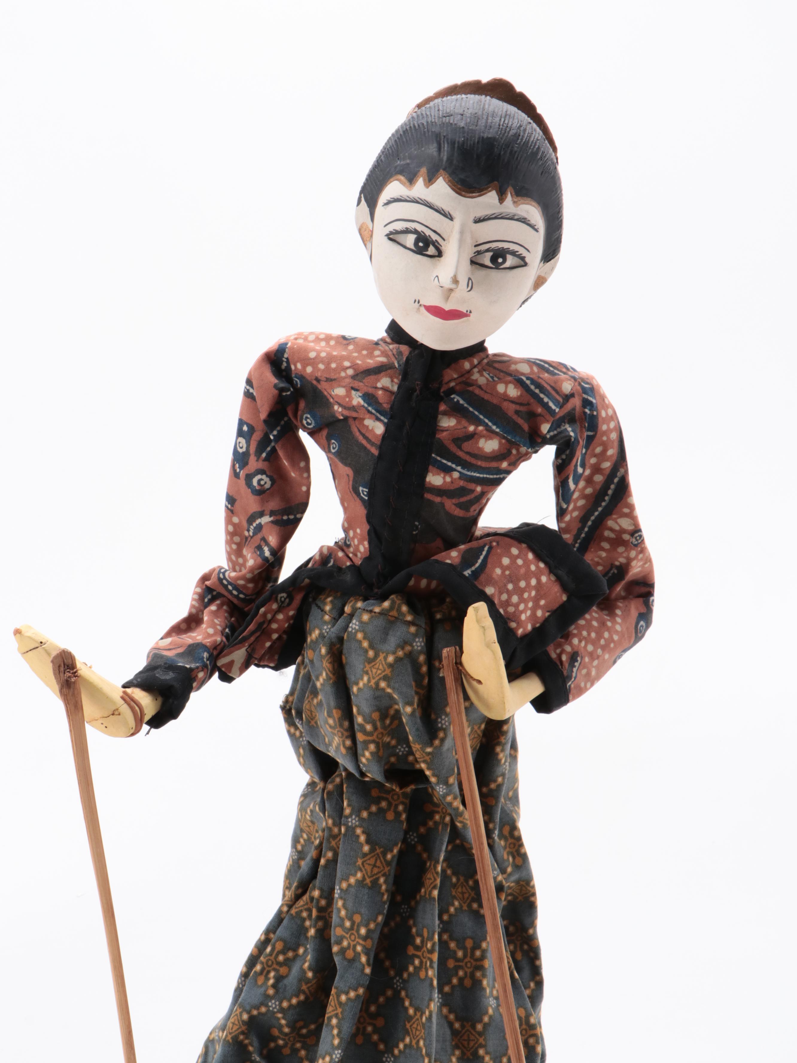 Indonesian Wayang Golek Polychrome Painted Carved Wood Stick Puppets