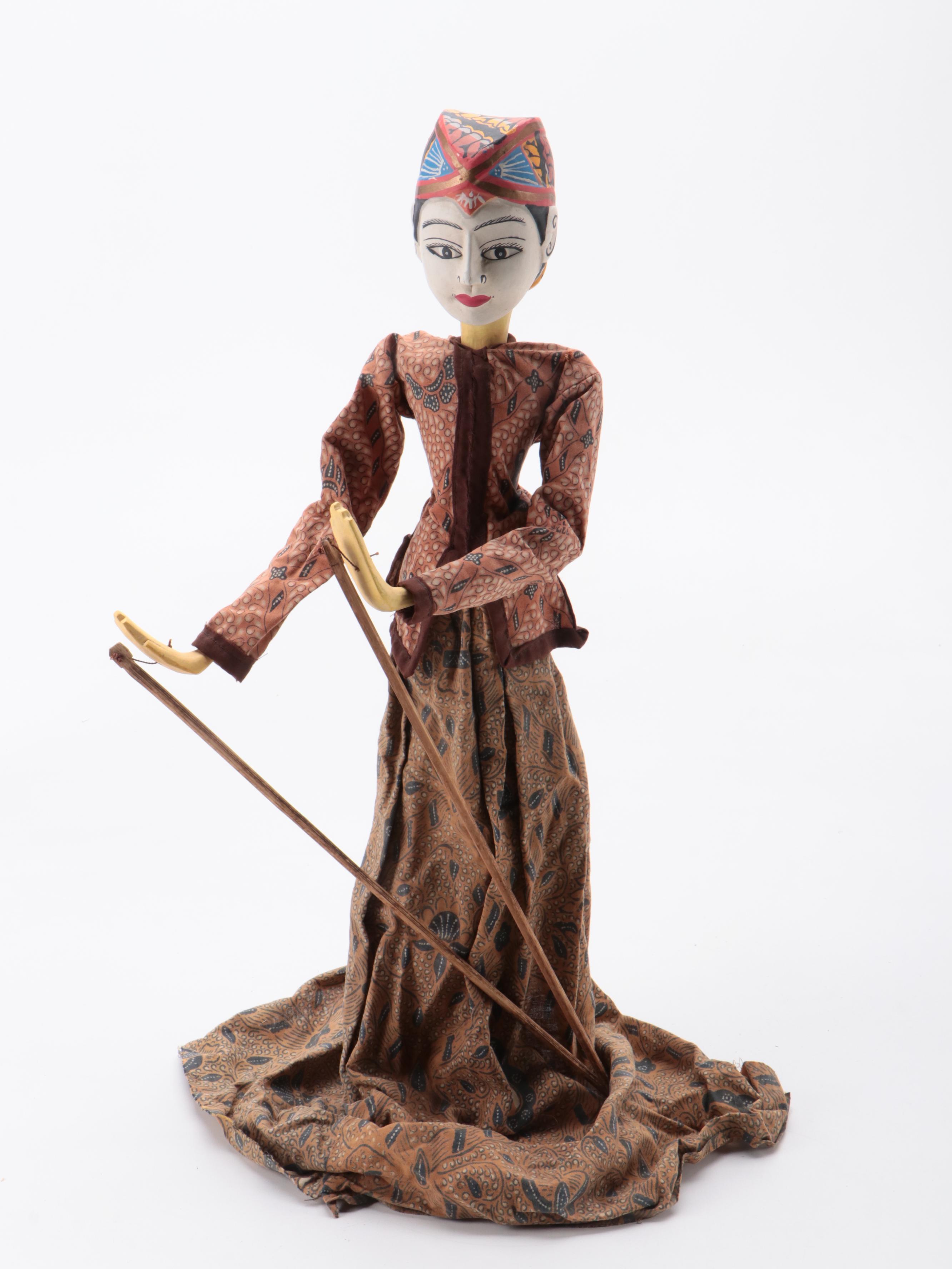 Indonesian Wayang Golek Polychrome Painted Carved Wood Stick Puppets