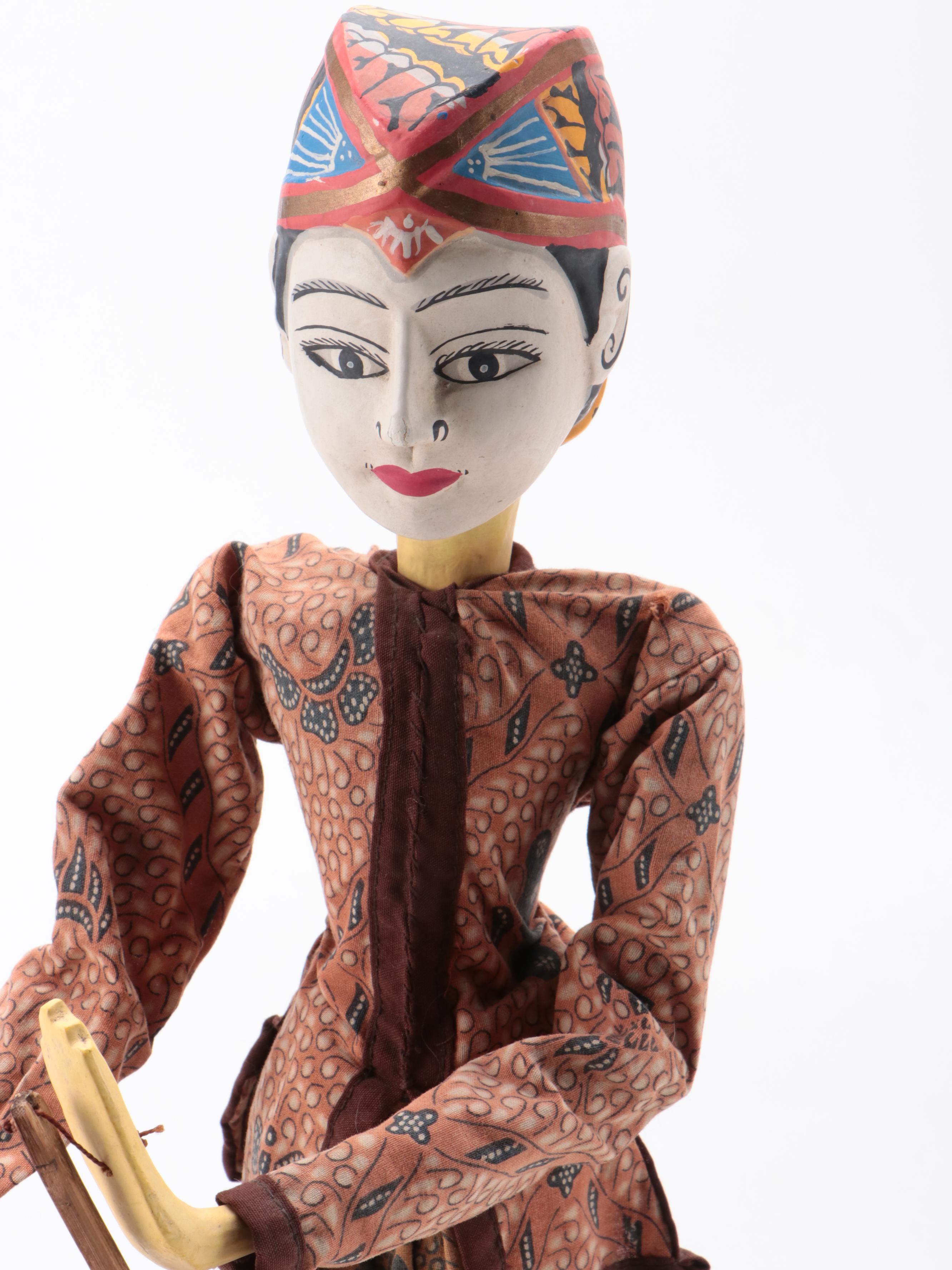 Indonesian Wayang Golek Polychrome Painted Carved Wood Stick Puppets