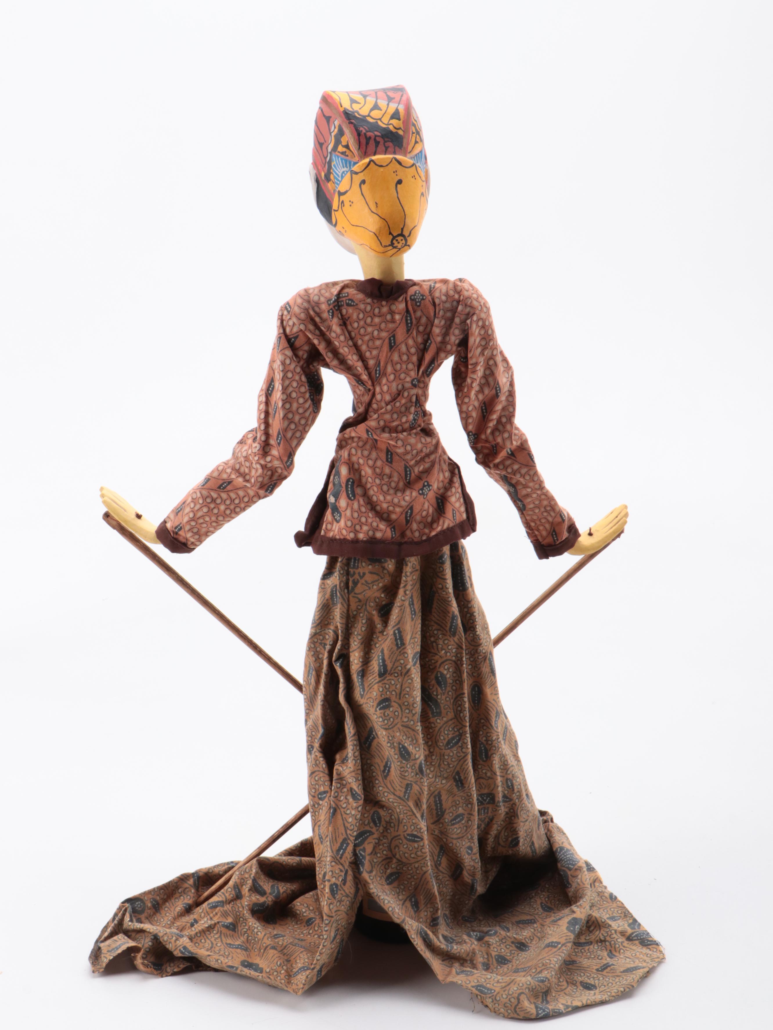 Indonesian Wayang Golek Polychrome Painted Carved Wood Stick Puppets
