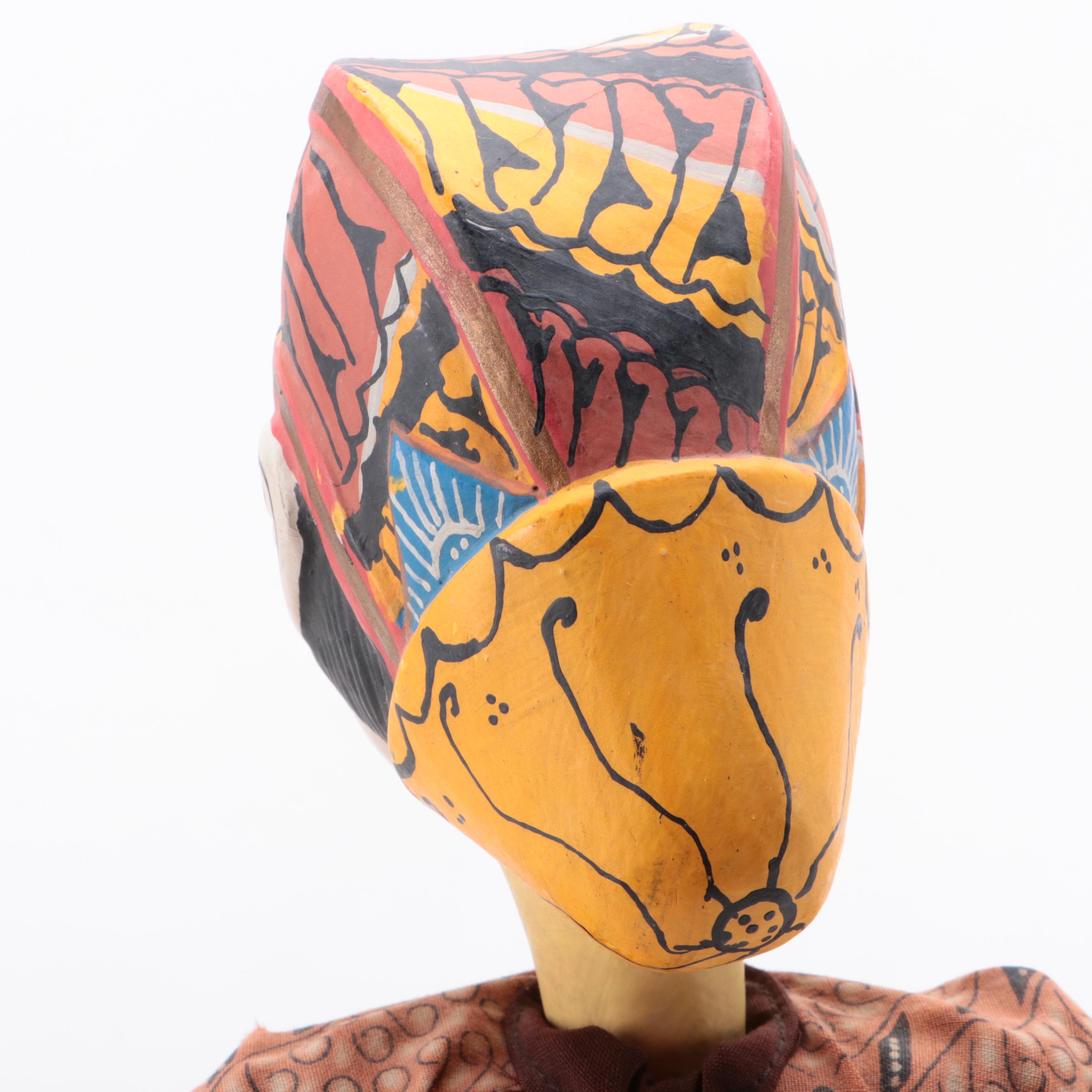Indonesian Wayang Golek Polychrome Painted Carved Wood Stick Puppets