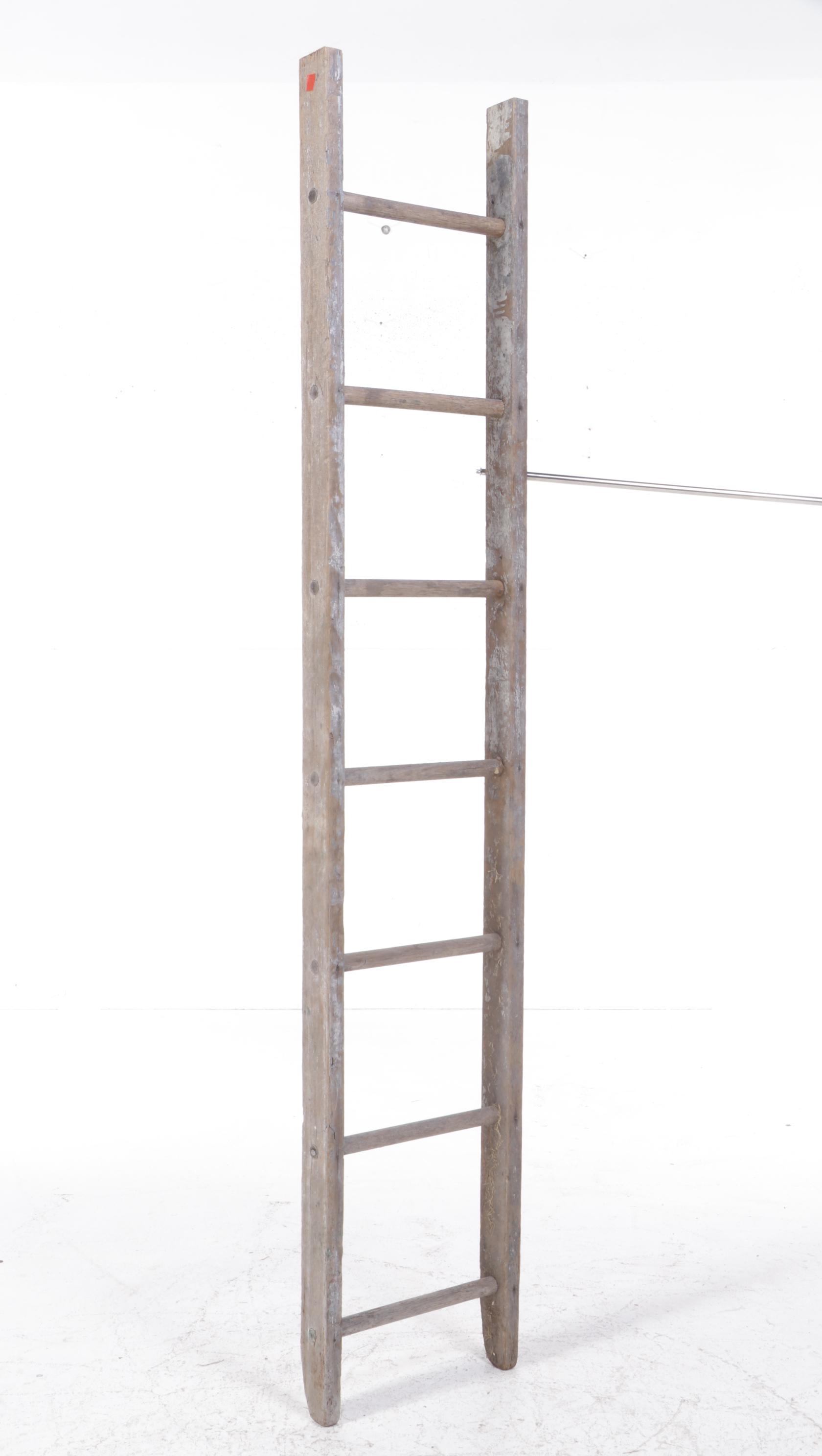 American Primitive Pine Seven-Rung Ladder, Late 19th/Early 20th Century