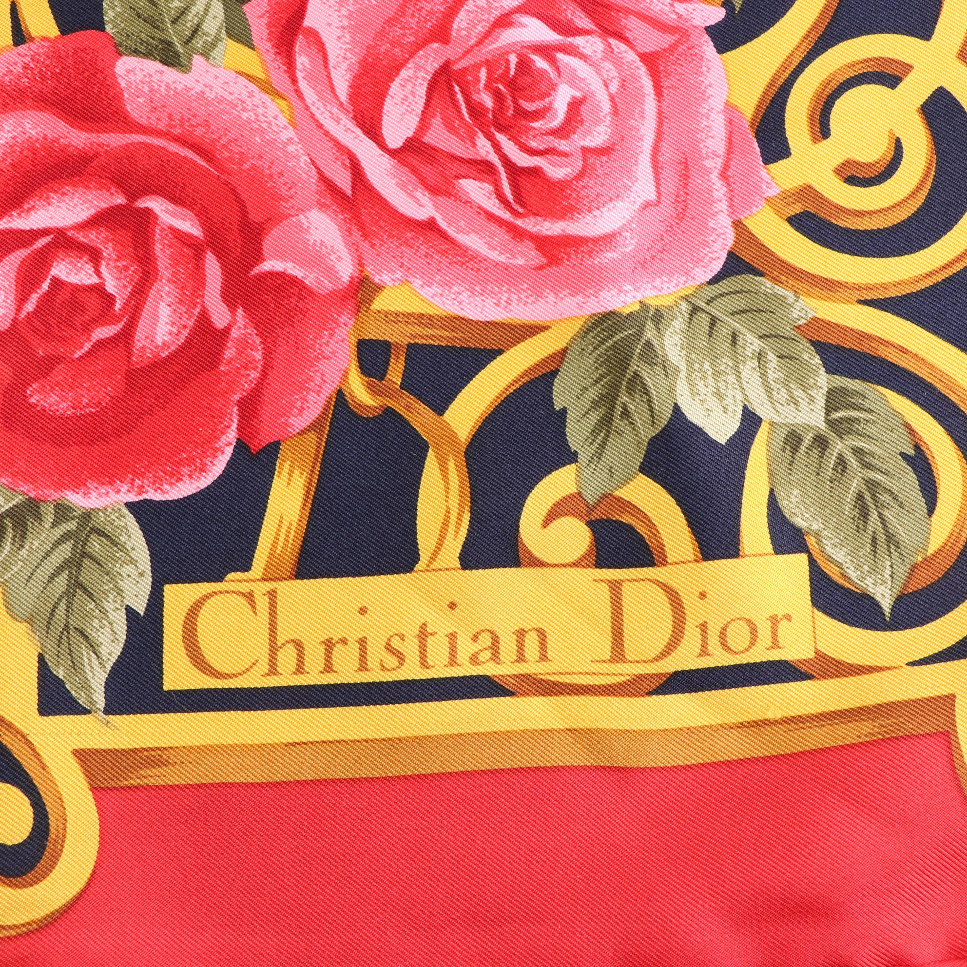 Christian Dior Square Scarf in Floral and Filigree Print Silk Twill