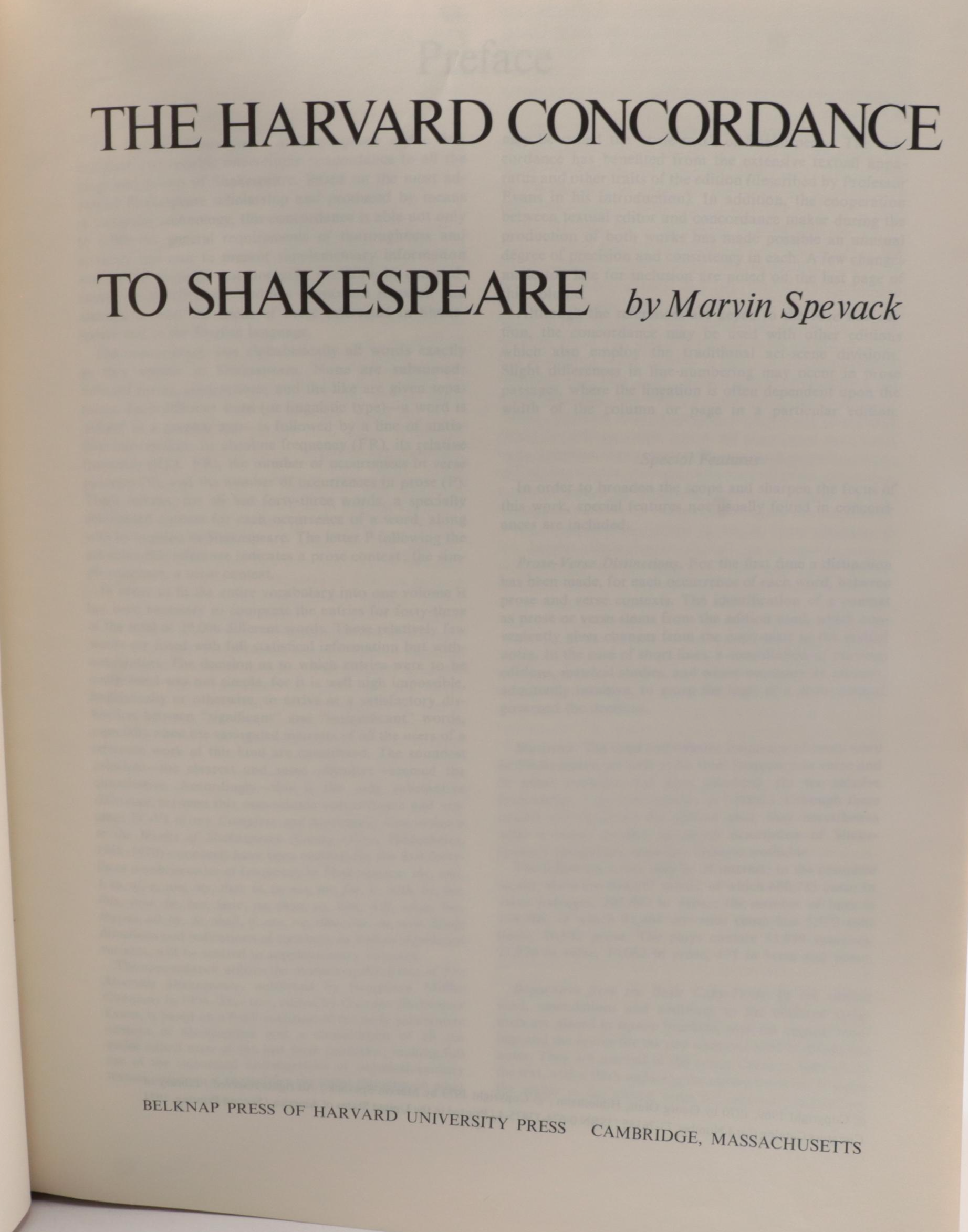 "The Harvard Concordance to Shakespeare" by Marvin Spevack with Plays