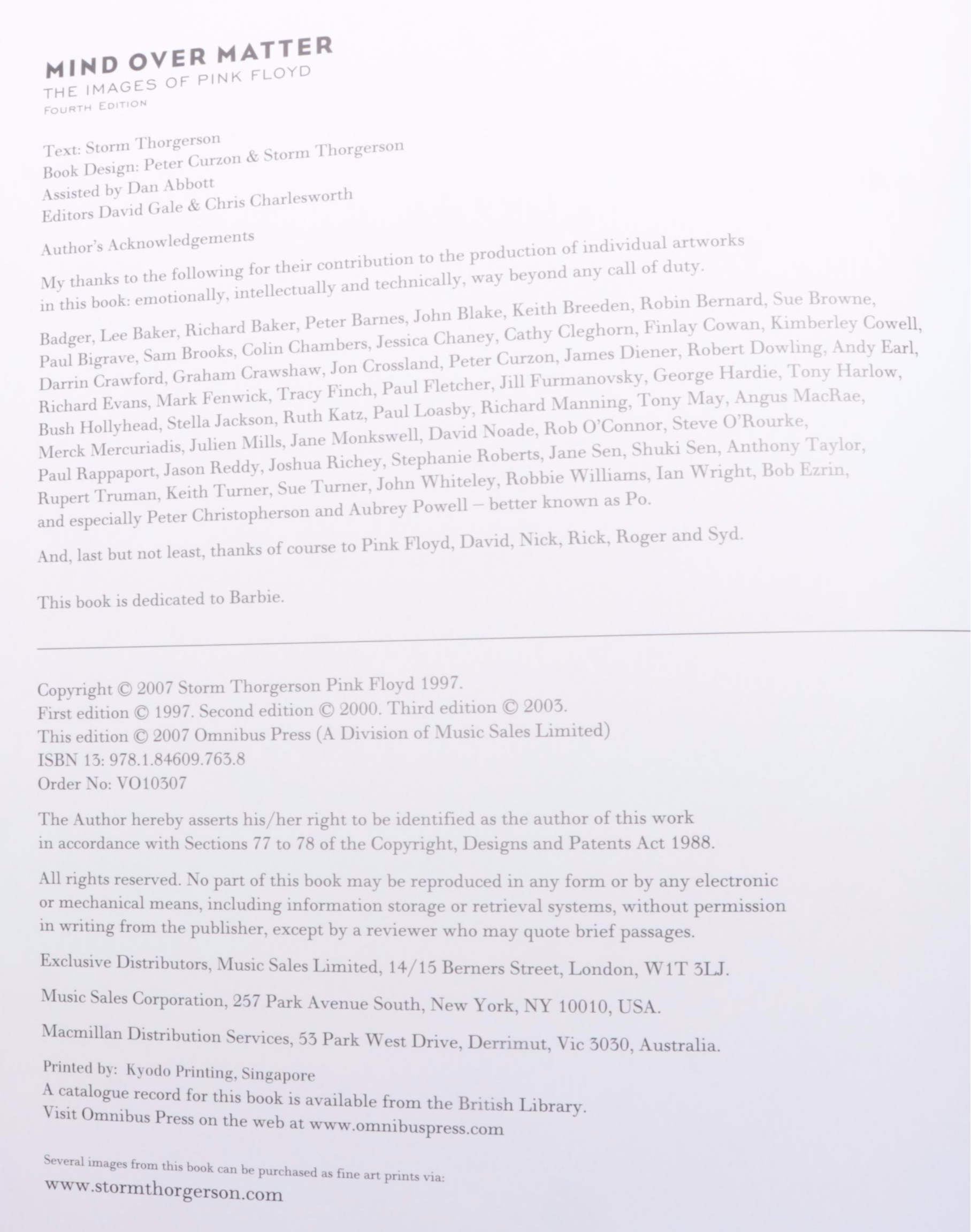 "Mind Over Matter: The Images of Pink Floyd" by Storm Thorgerson and More