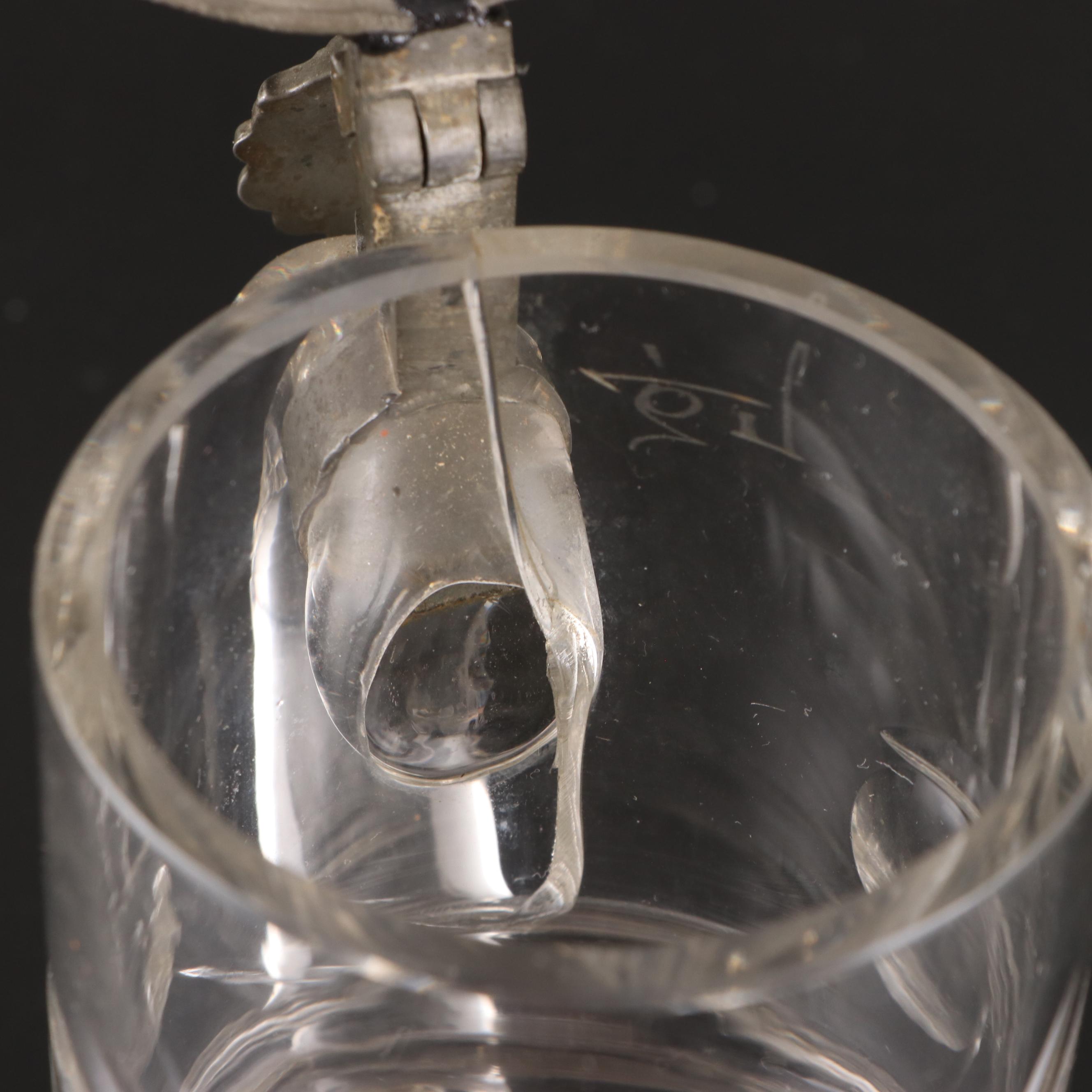 German Etched Glass Beer Mug with Other Sterling and Silver Plate Décor