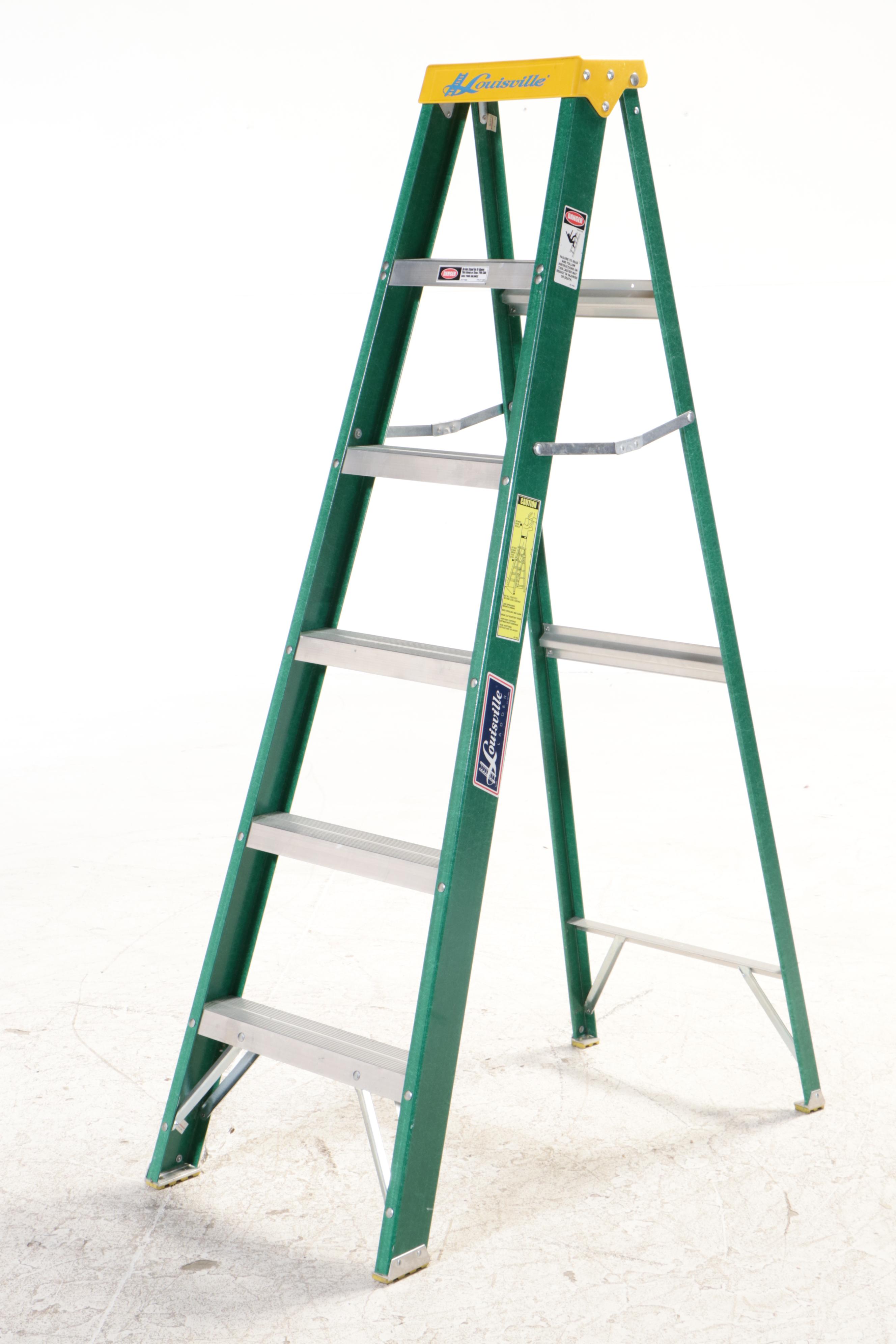 Louisville Ladder Co. Step Ladder with Rake, Shovel, Shears