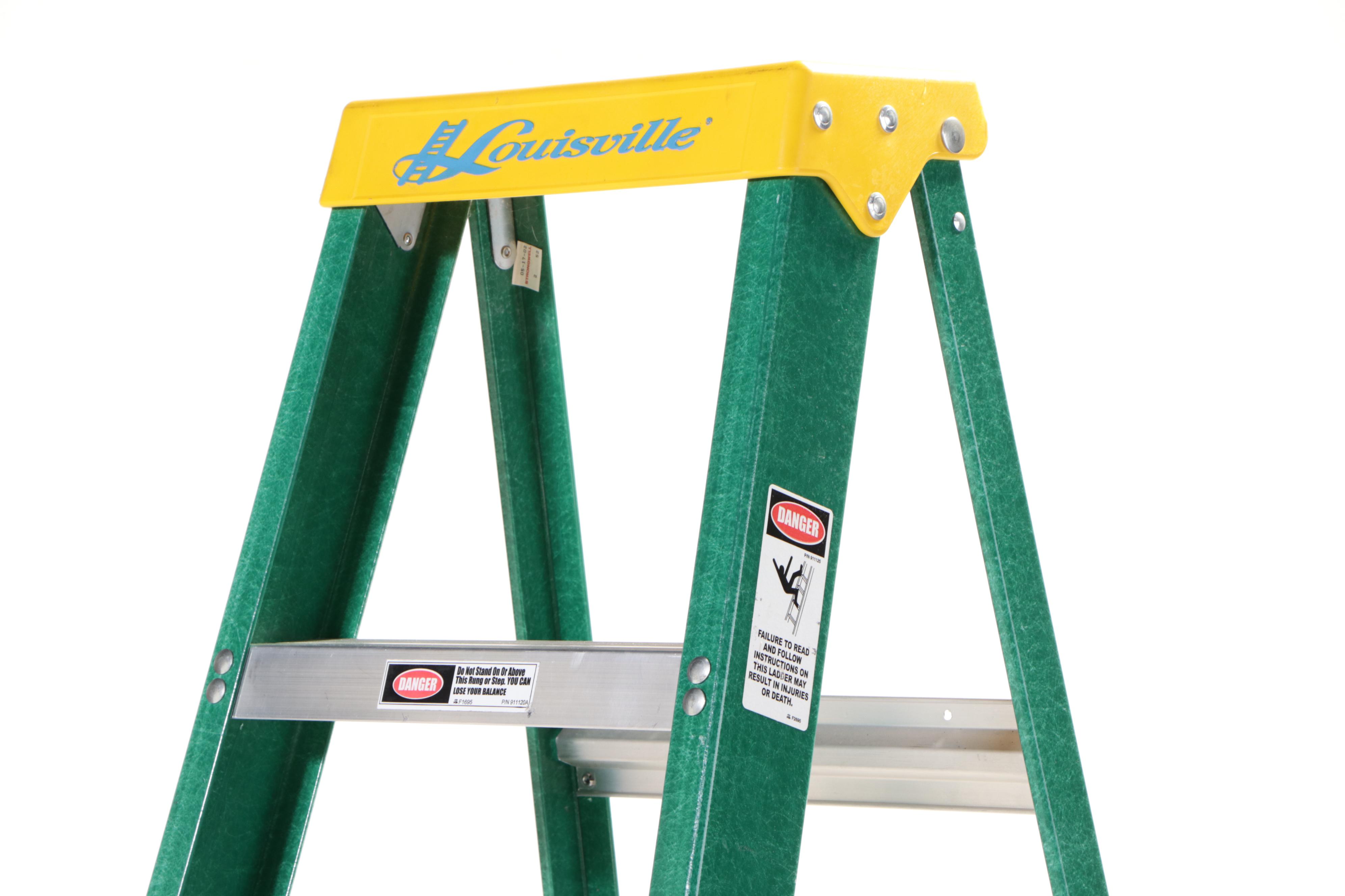 Louisville Ladder Co. Step Ladder with Rake, Shovel, Shears