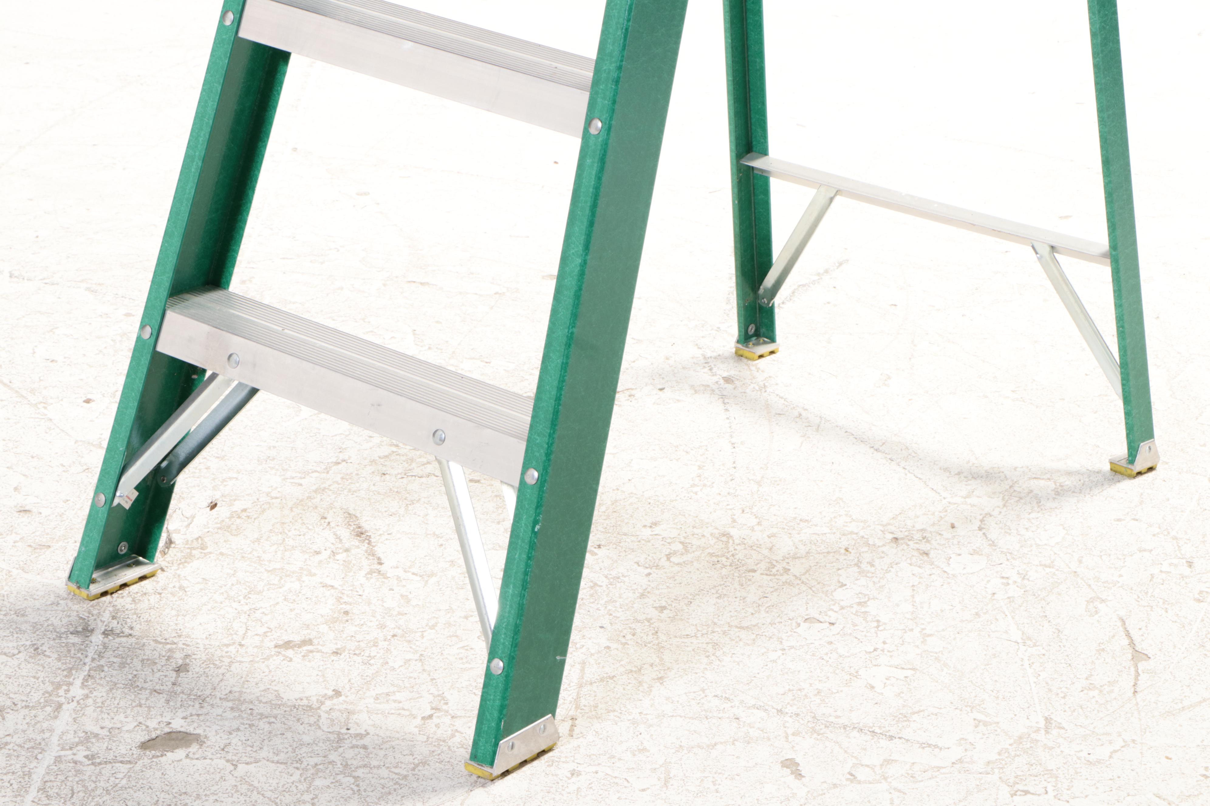 Louisville Ladder Co. Step Ladder with Rake, Shovel, Shears