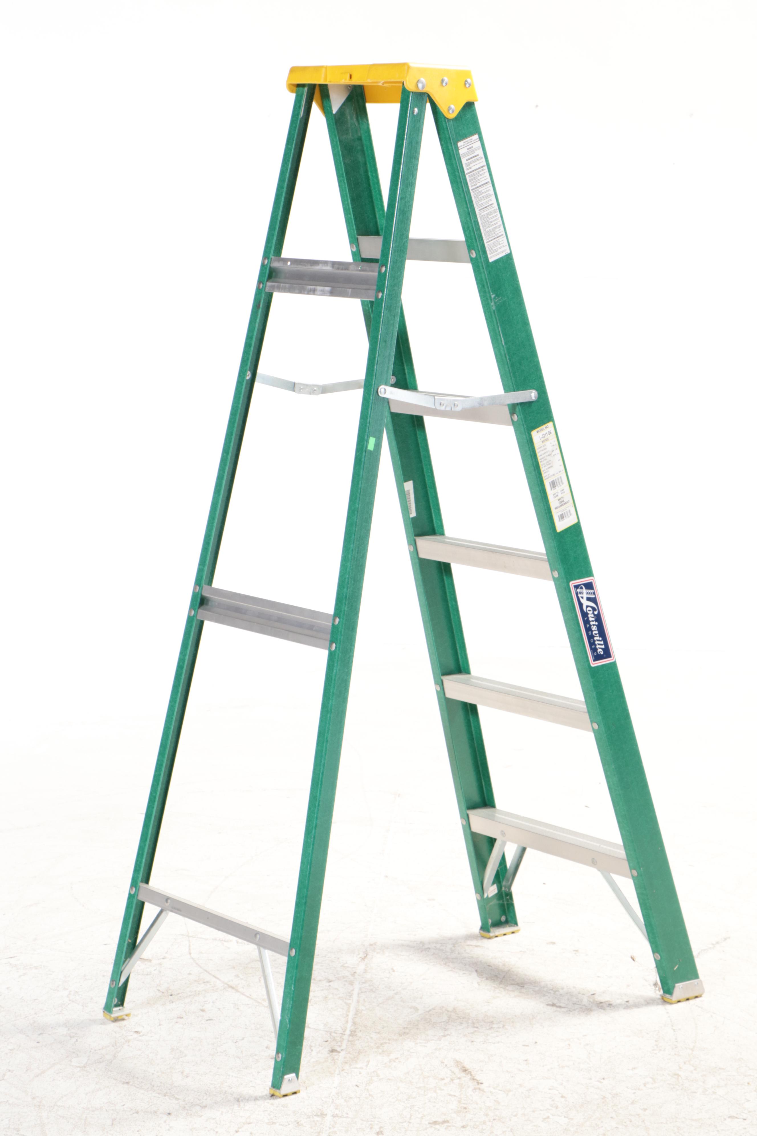 Louisville Ladder Co. Step Ladder with Rake, Shovel, Shears