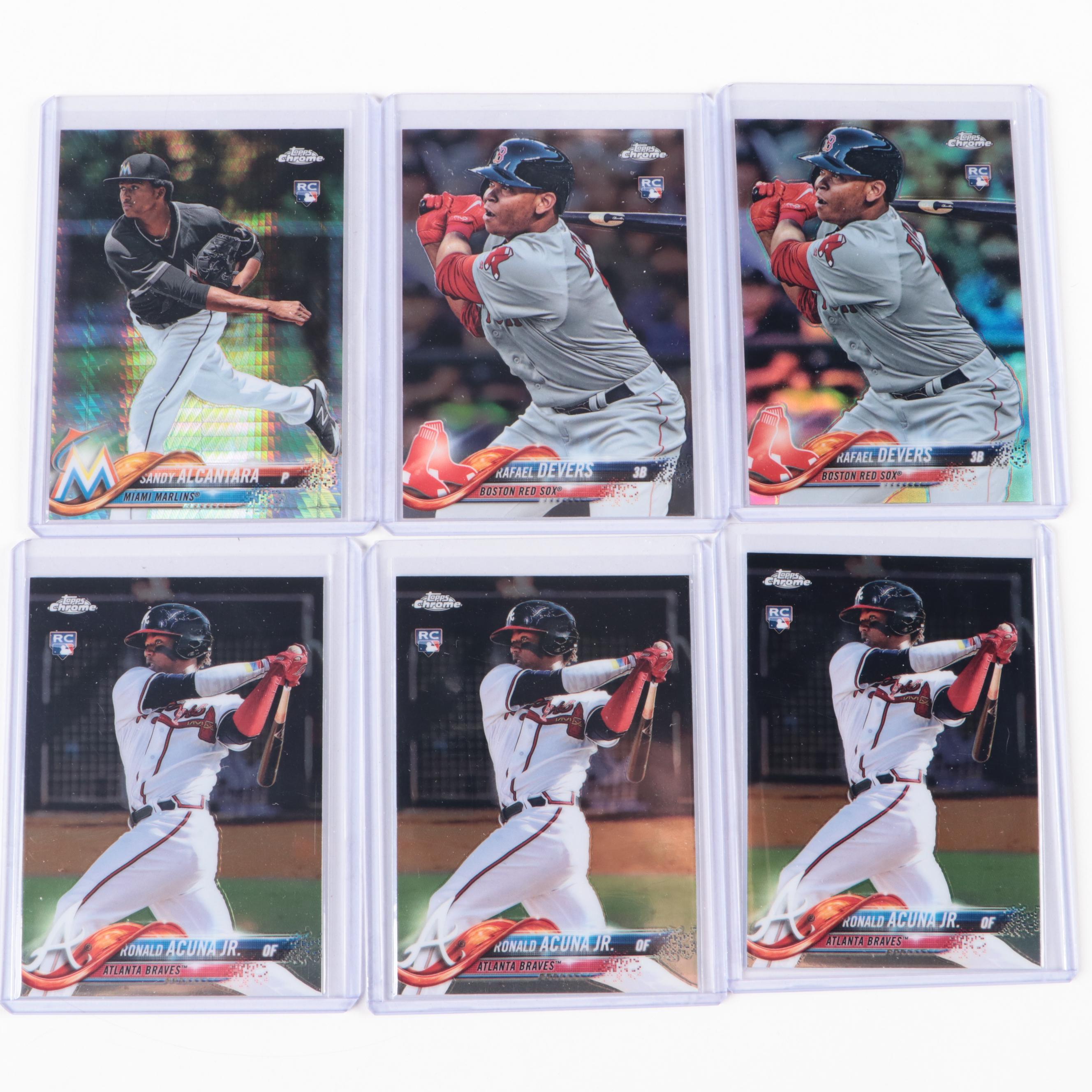 2018 Topps Chrome Baseball Cards with Ronald Acuna Jr. and Rafael Devers Rookies