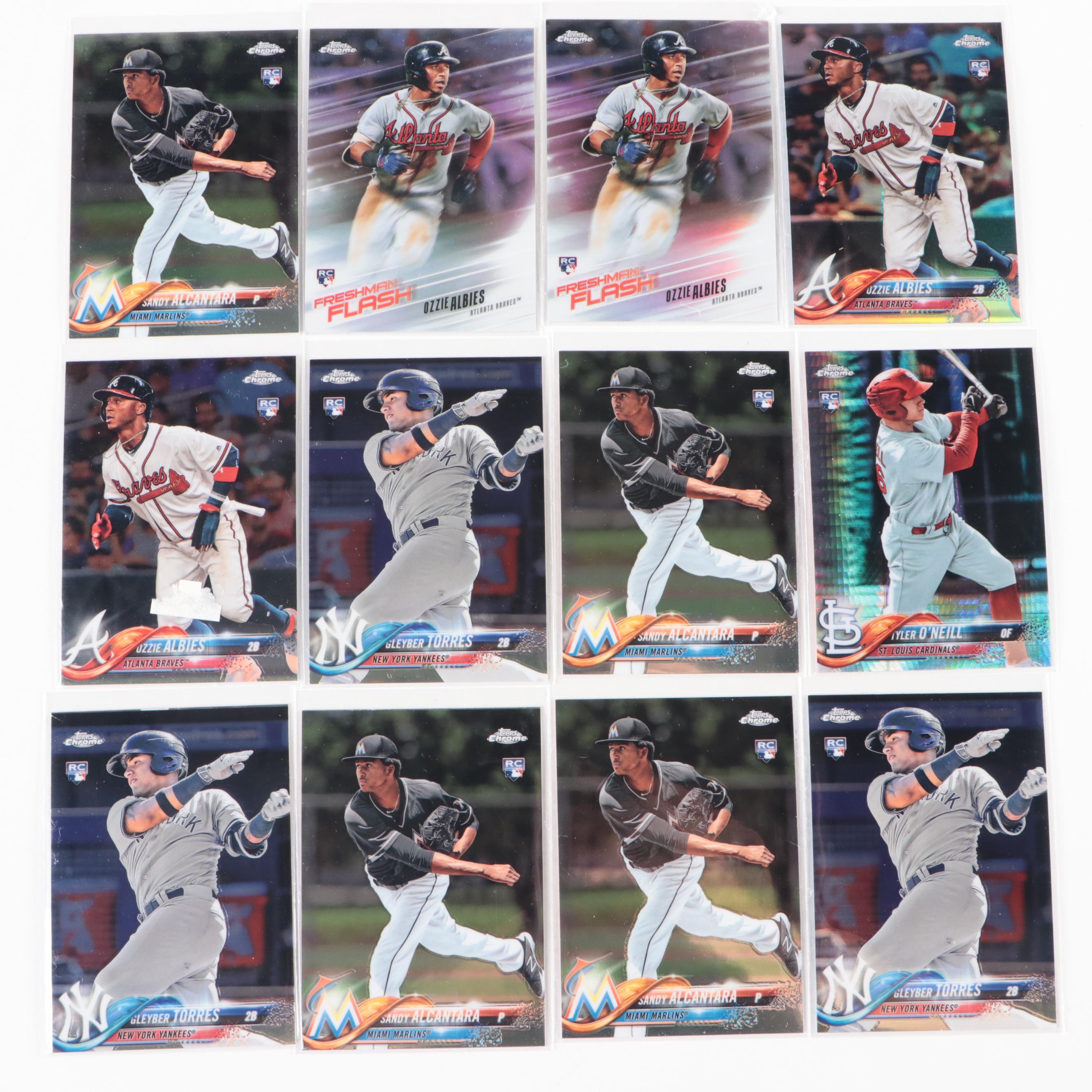 2018 Topps Chrome Baseball Cards with Ronald Acuna Jr. and Rafael Devers Rookies