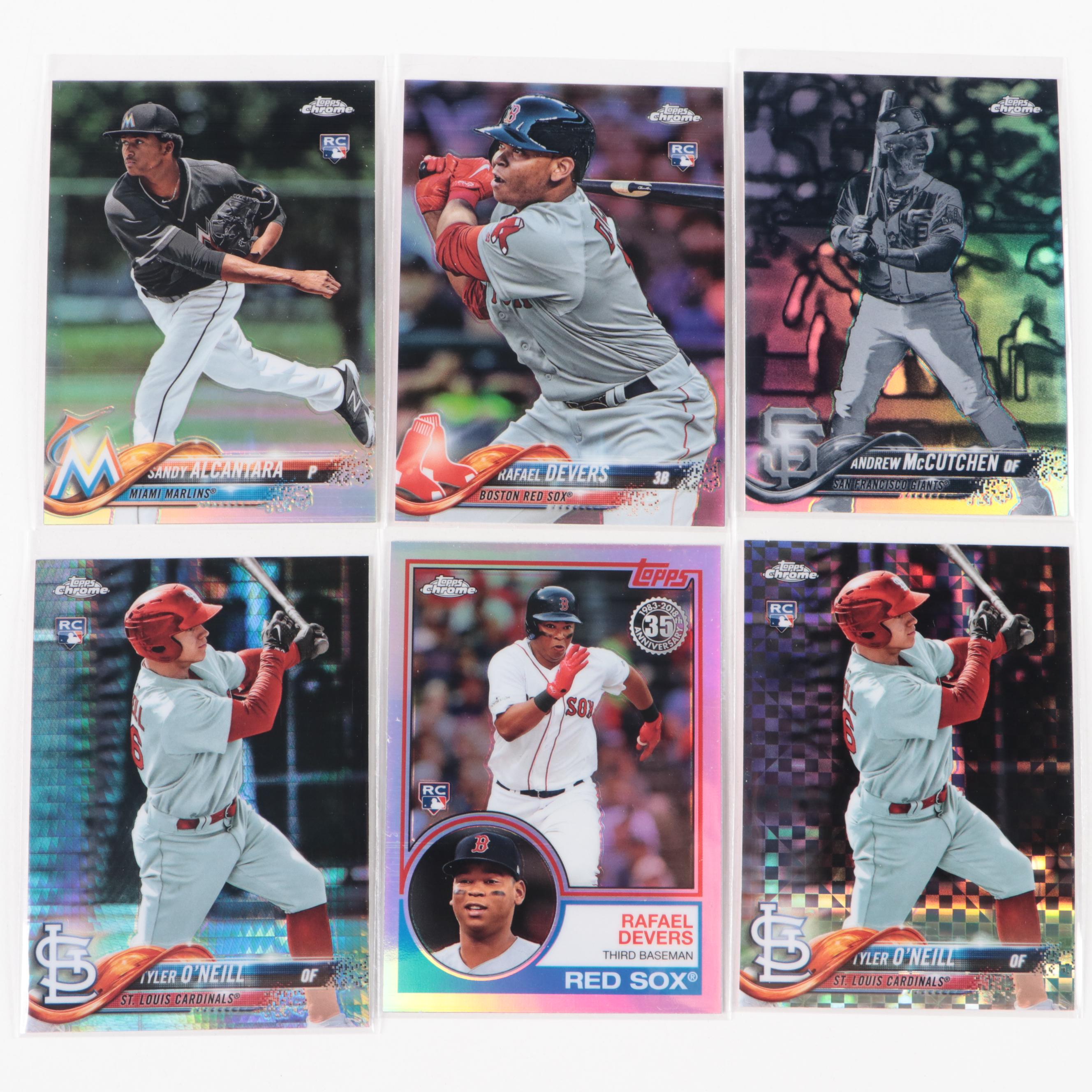 2018 Topps Chrome Baseball Cards with Ronald Acuna Jr. and Rafael Devers Rookies