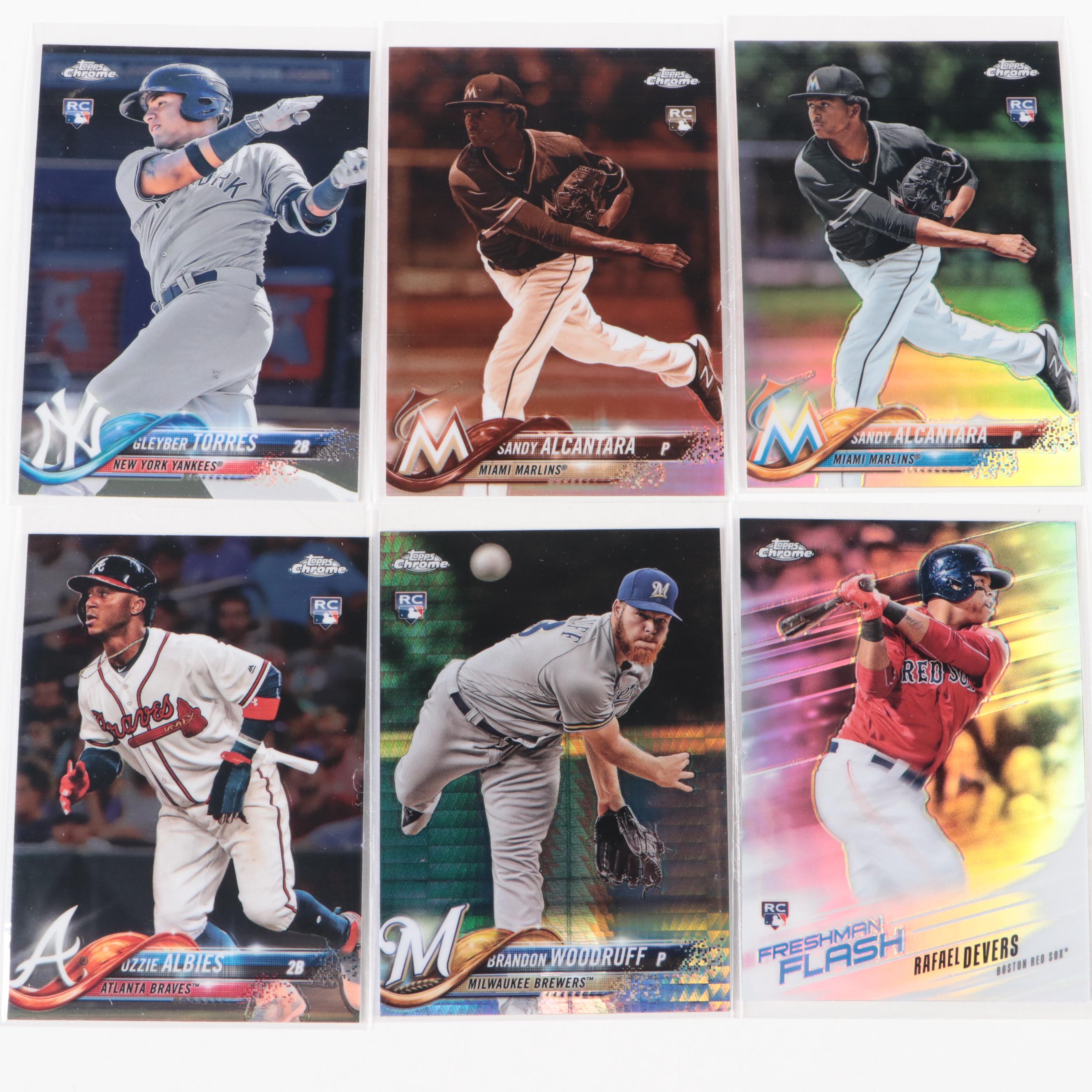2018 Topps Chrome Baseball Cards with Ronald Acuna Jr. and Rafael Devers Rookies