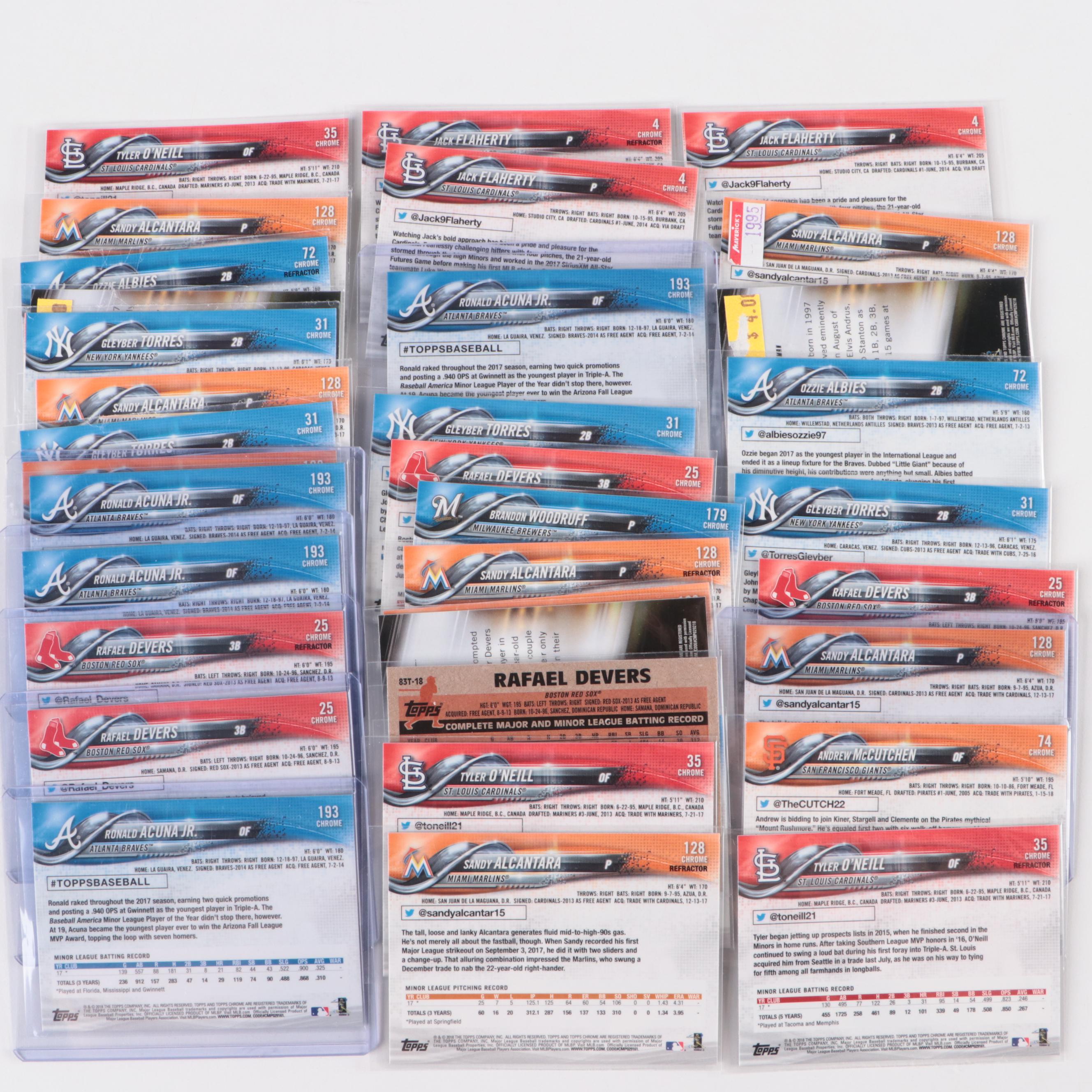 2018 Topps Chrome Baseball Cards with Ronald Acuna Jr. and Rafael Devers Rookies