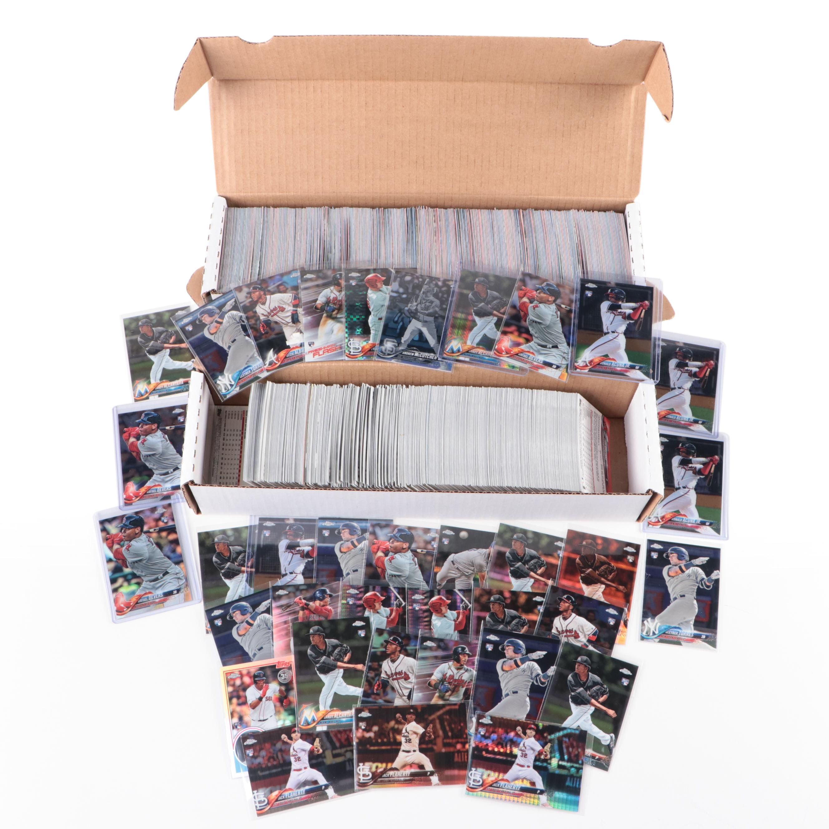 2018 Topps Chrome Baseball Cards with Ronald Acuna Jr. and Rafael Devers Rookies