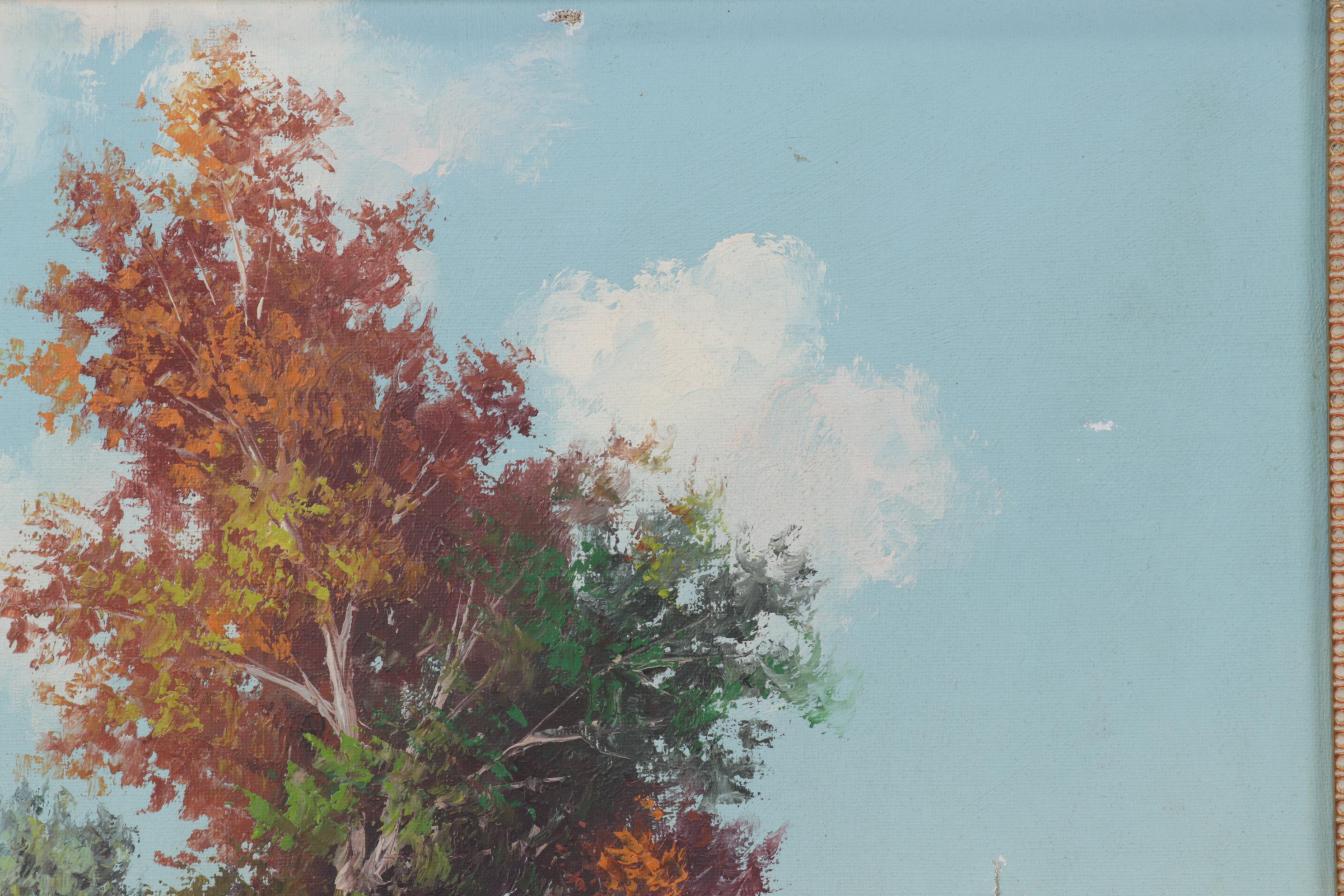 J. Firler Rural Lake Shore Oil Painting, Mid-20th Century