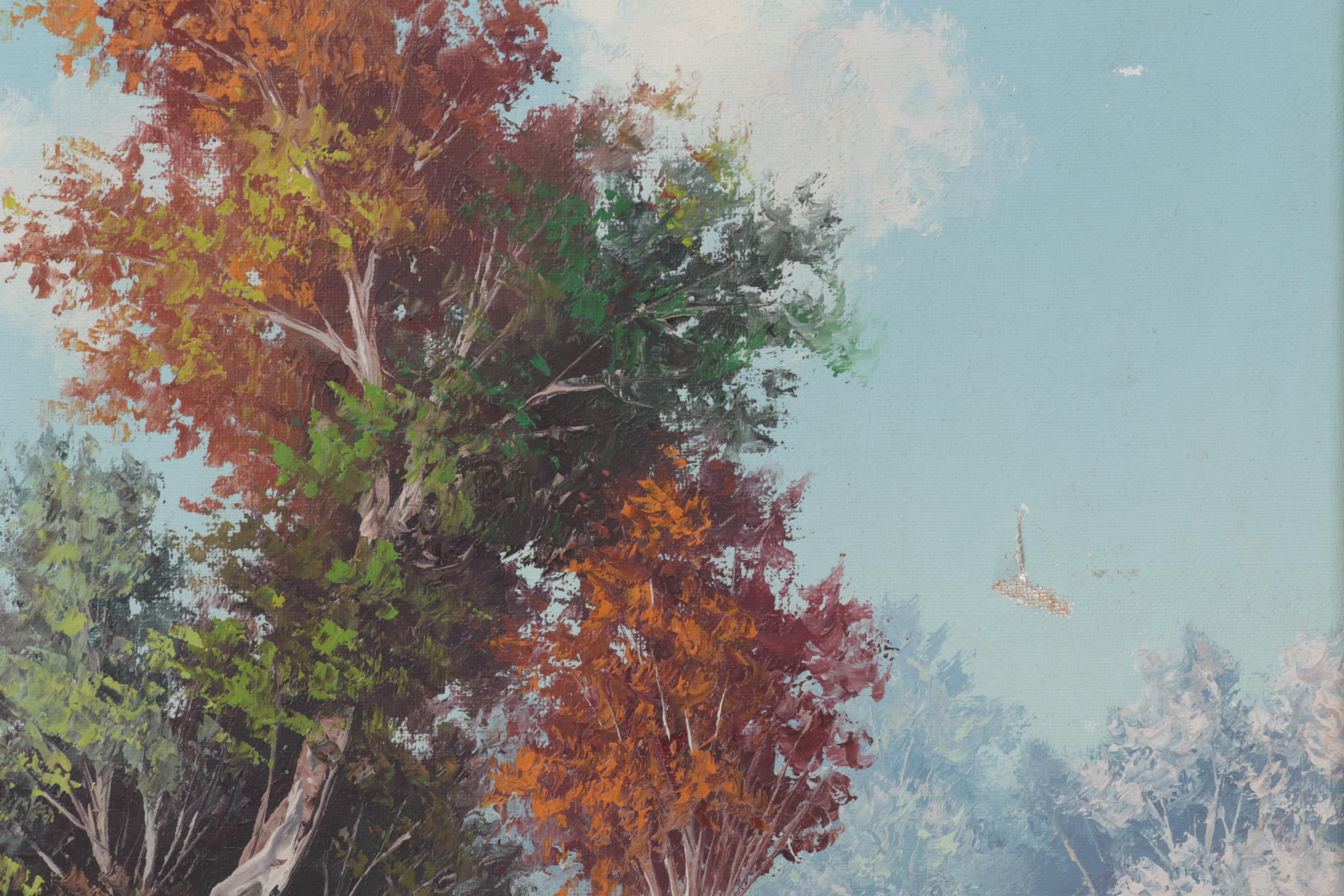 J. Firler Rural Lake Shore Oil Painting, Mid-20th Century