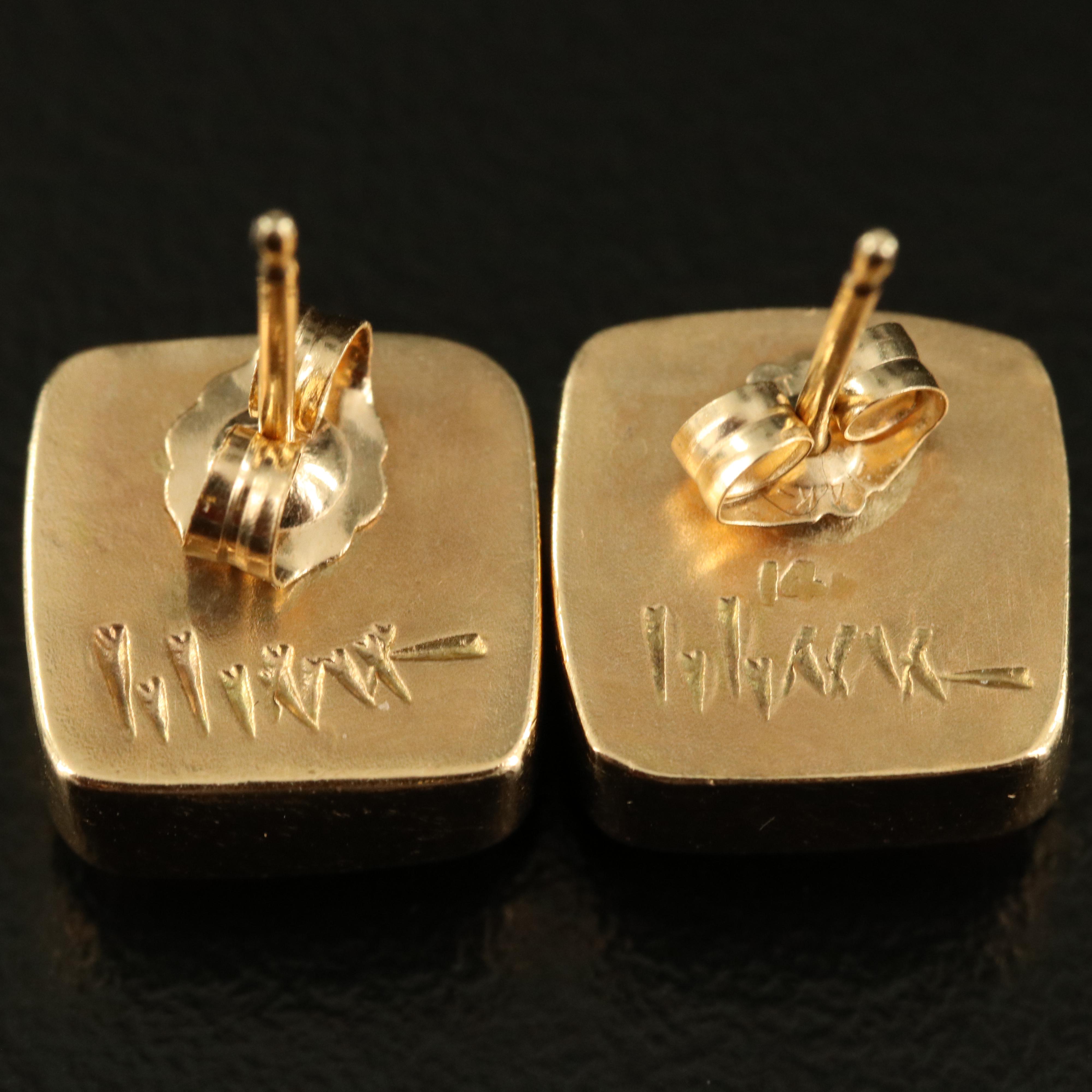 Charles Loloma Hopi 14K Coral and Sugilite Earrings