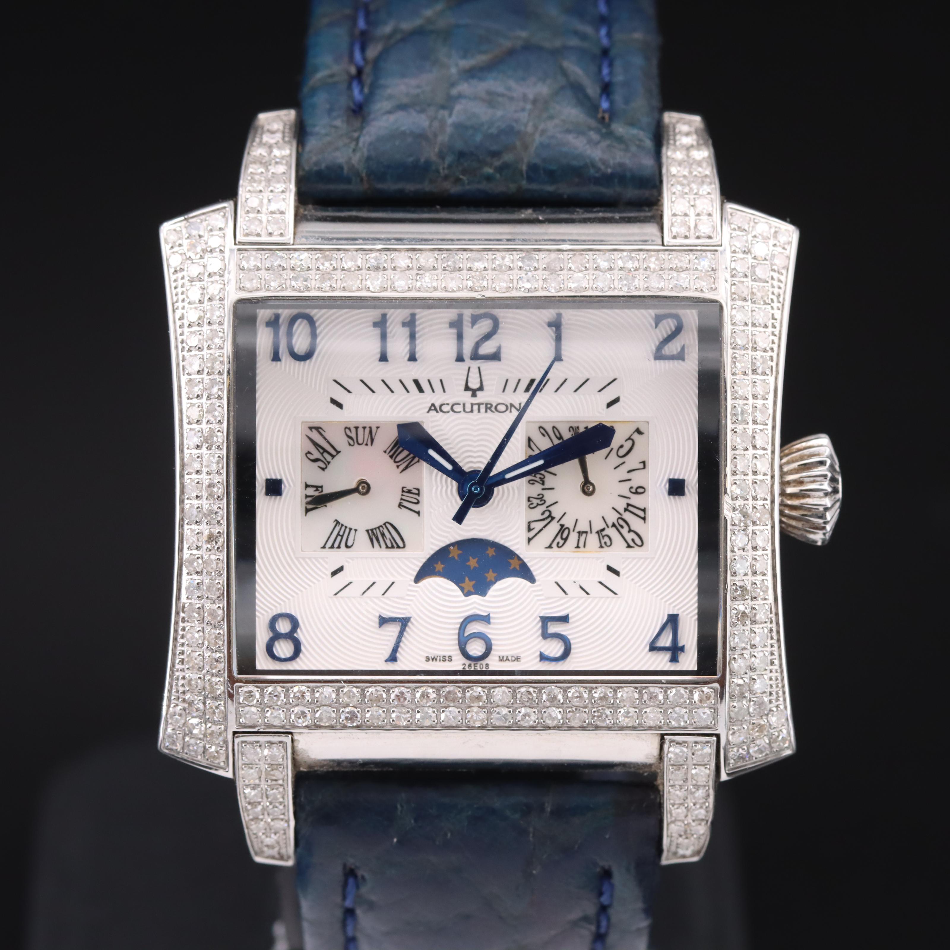 Bulova Accutron Stainless Steel Diamond Innsbruck Day-Date Moonphase Watch