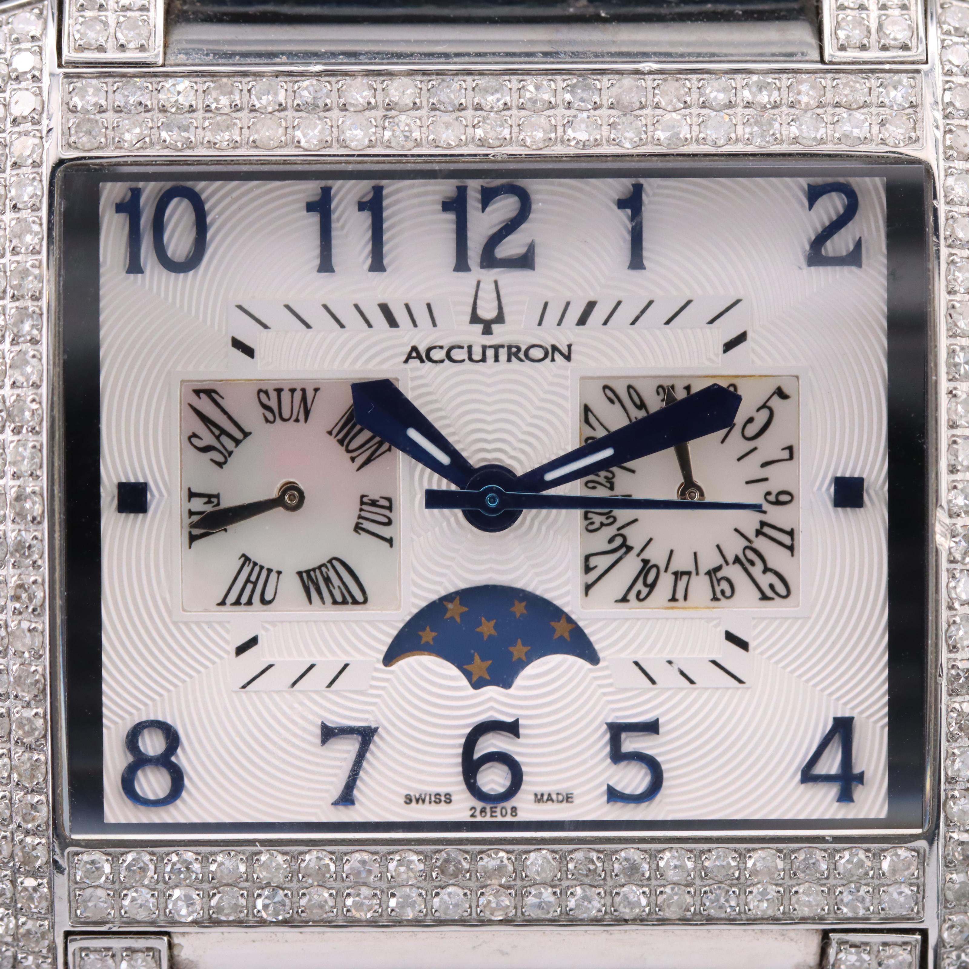 Bulova Accutron Stainless Steel Diamond Innsbruck Day-Date Moonphase Watch