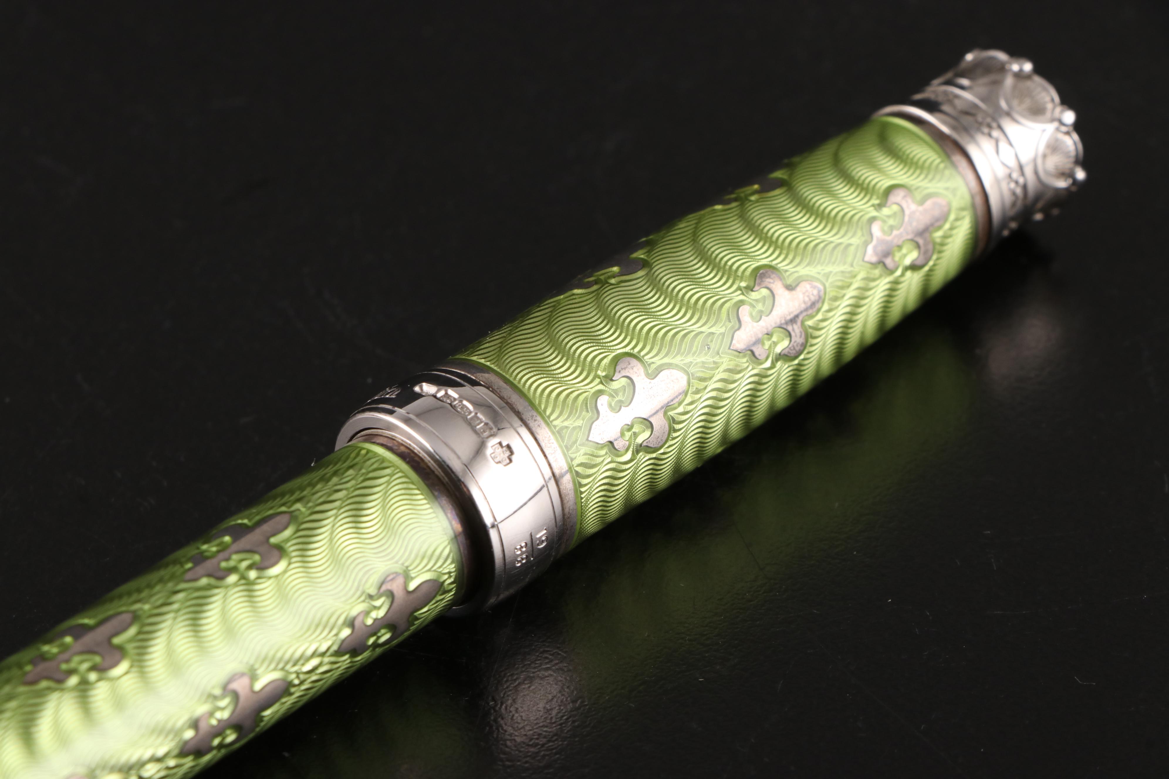 Michel Perchin Limited Edition Sterling Silver and Guilloché Enamel Fountain Pen