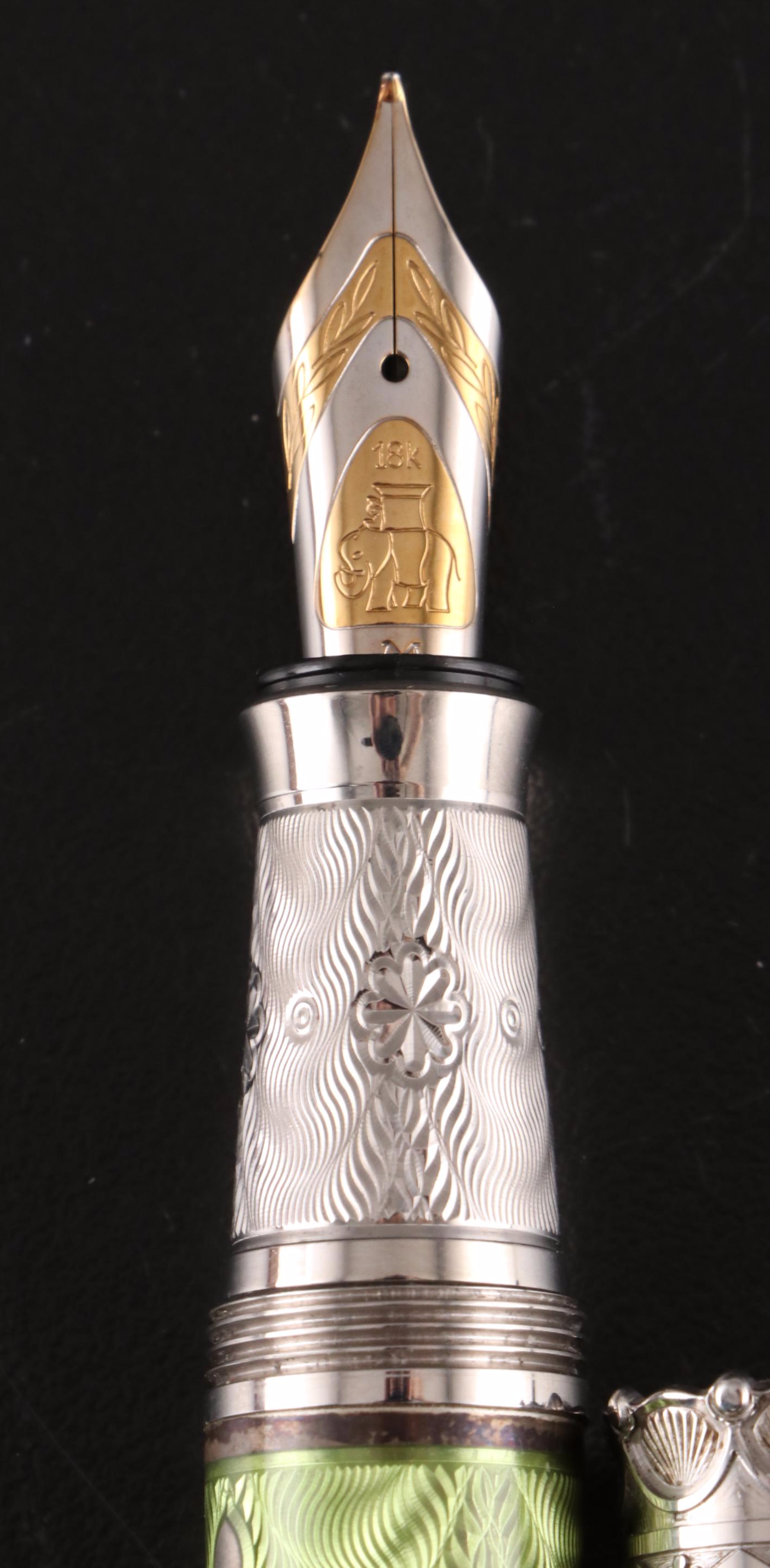 Michel Perchin Limited Edition Sterling Silver and Guilloché Enamel Fountain Pen