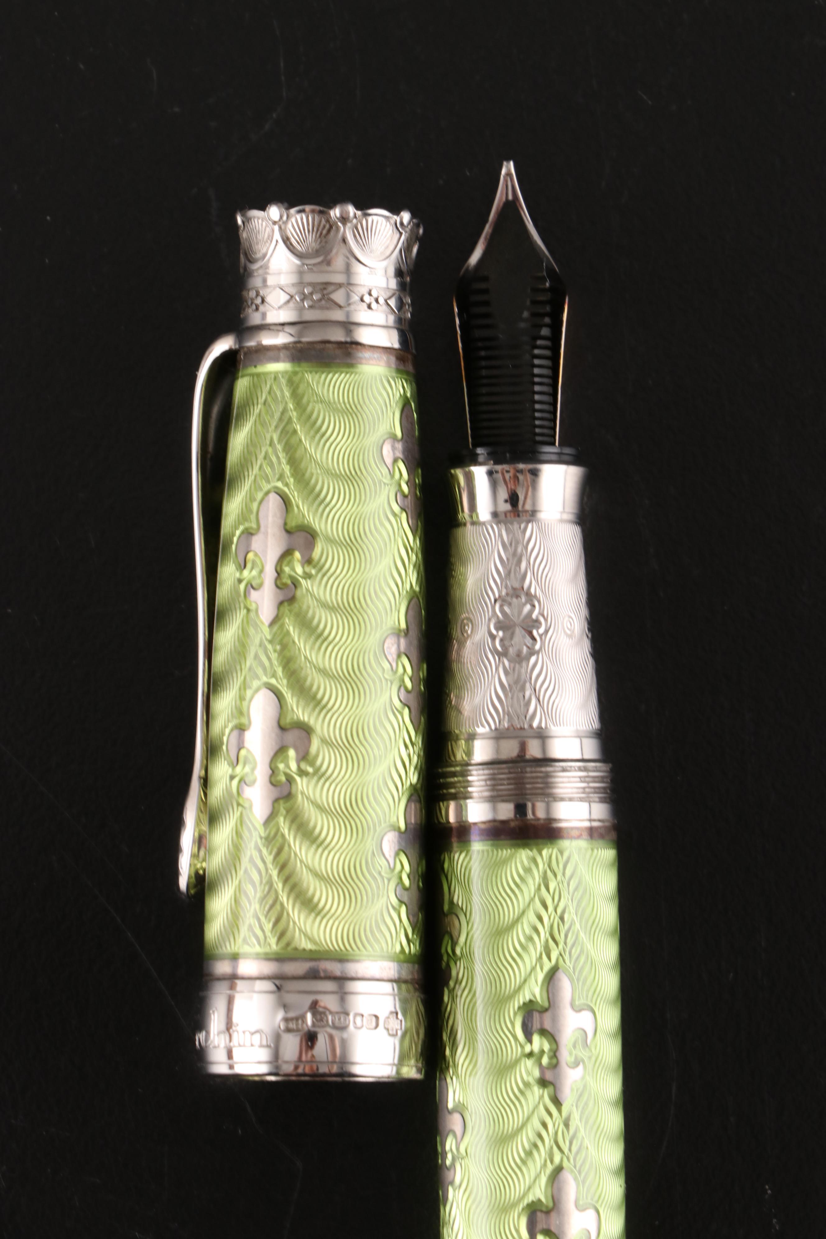 Michel Perchin Limited Edition Sterling Silver and Guilloché Enamel Fountain Pen