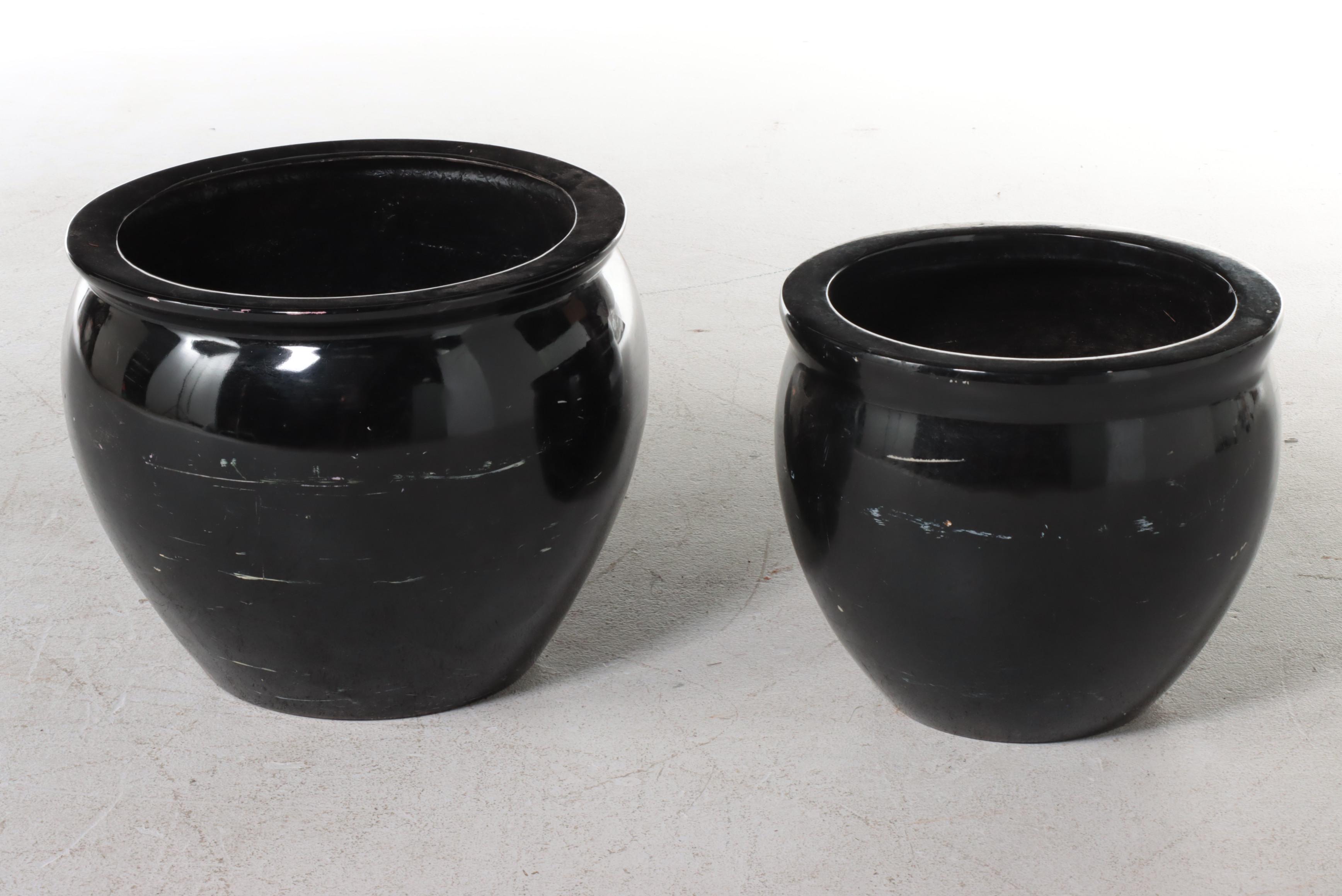 Contemporary Black Fiberglass Outdoor Planters