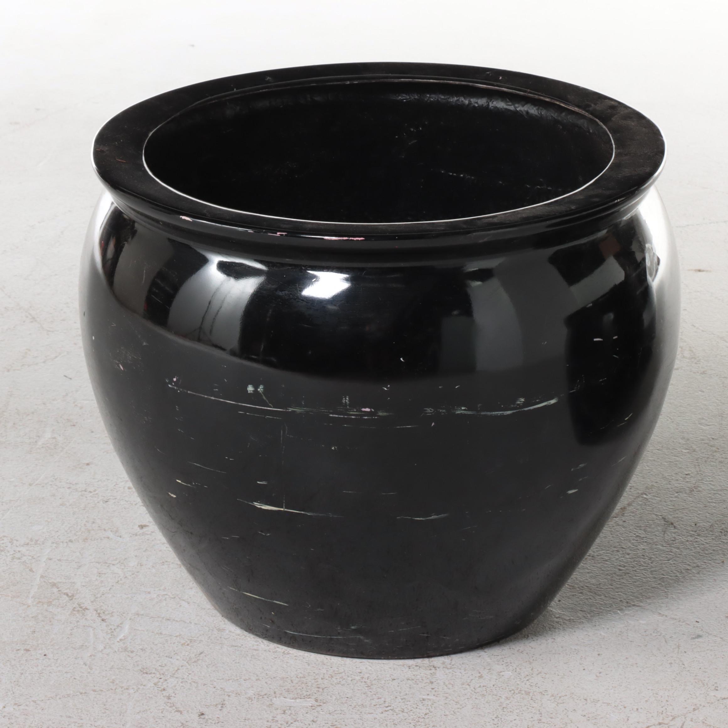 Contemporary Black Fiberglass Outdoor Planters