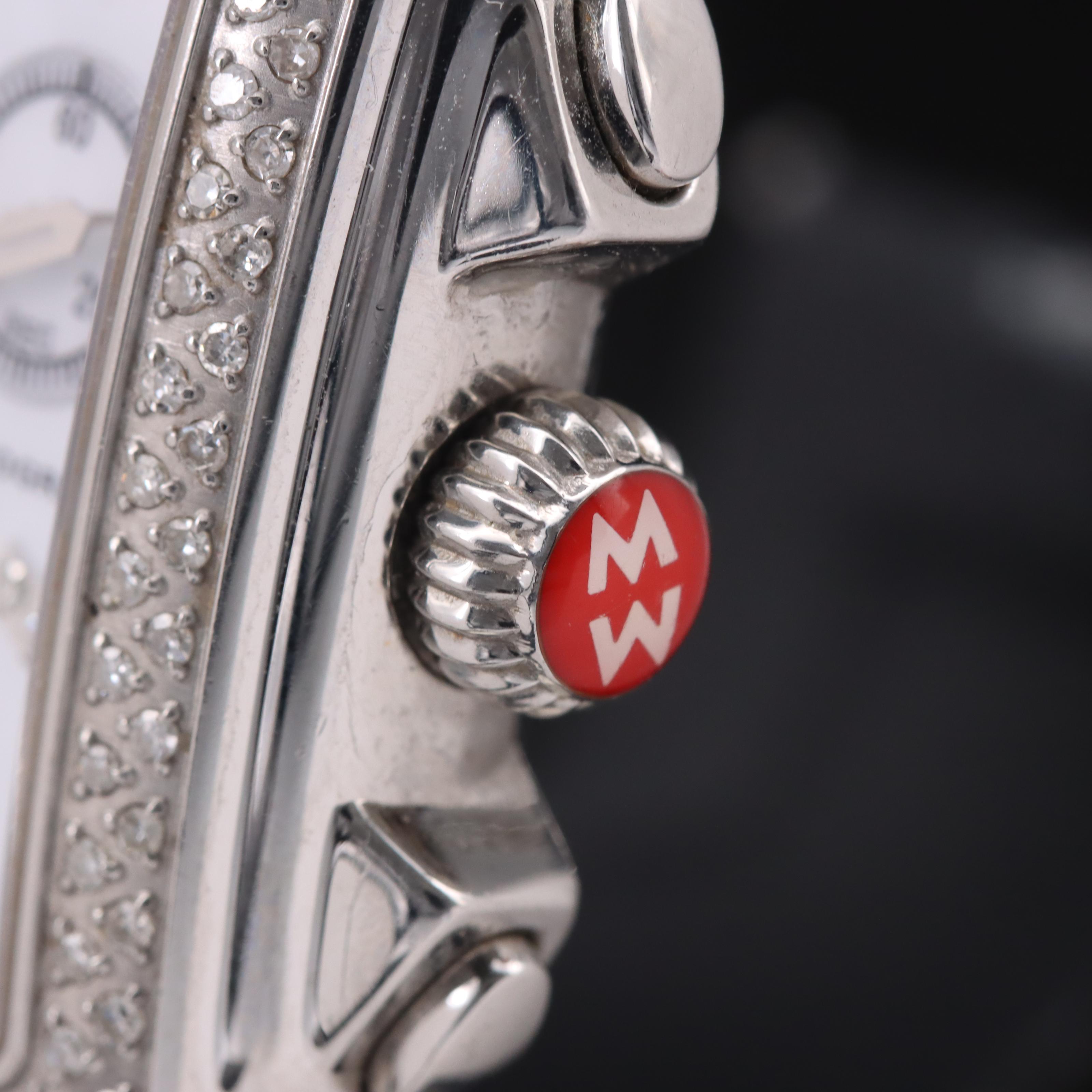 Stainless Steel Michele Deco Mother-of-Pearl Diamond Chronograph Watch