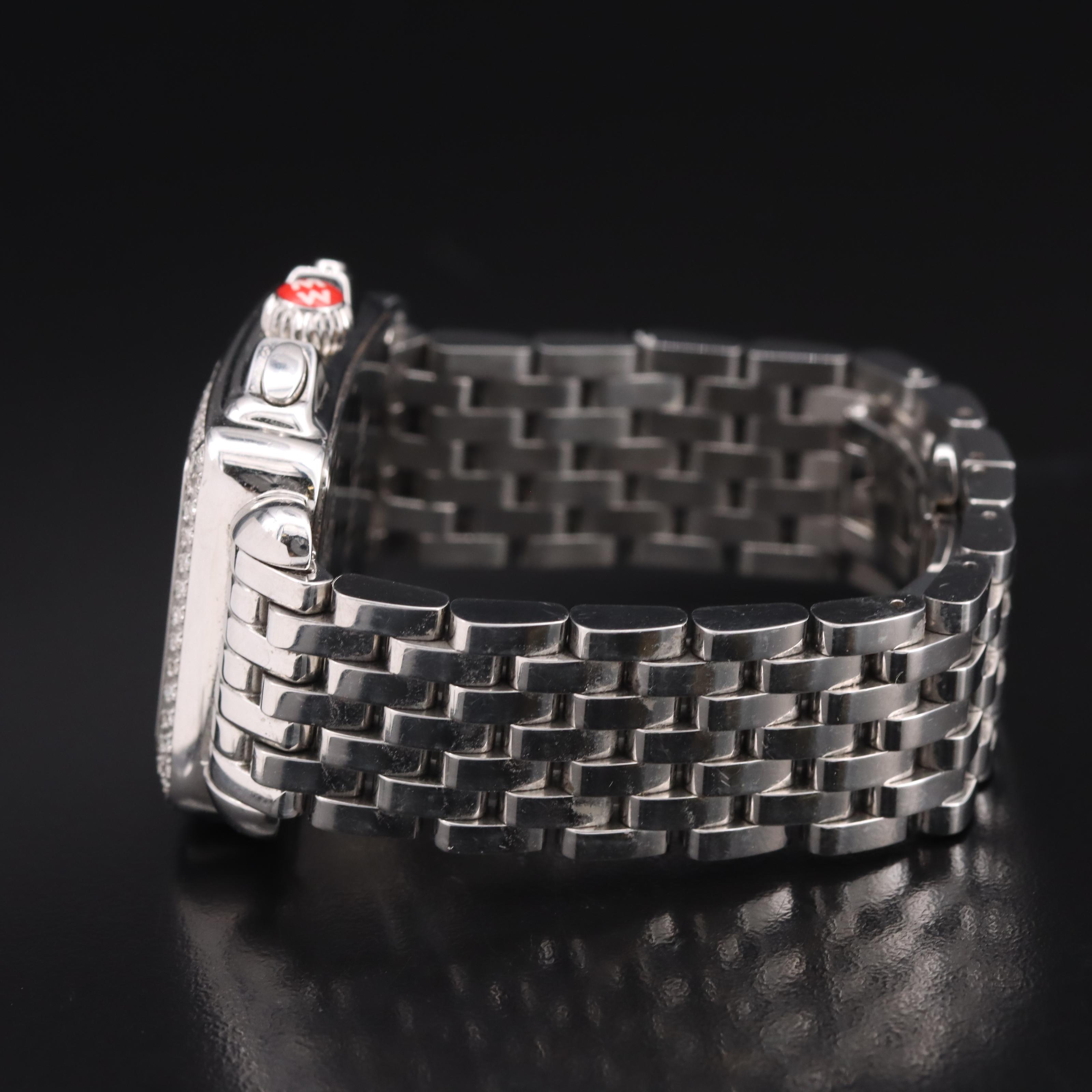 Stainless Steel Michele Deco Mother-of-Pearl Diamond Chronograph Watch