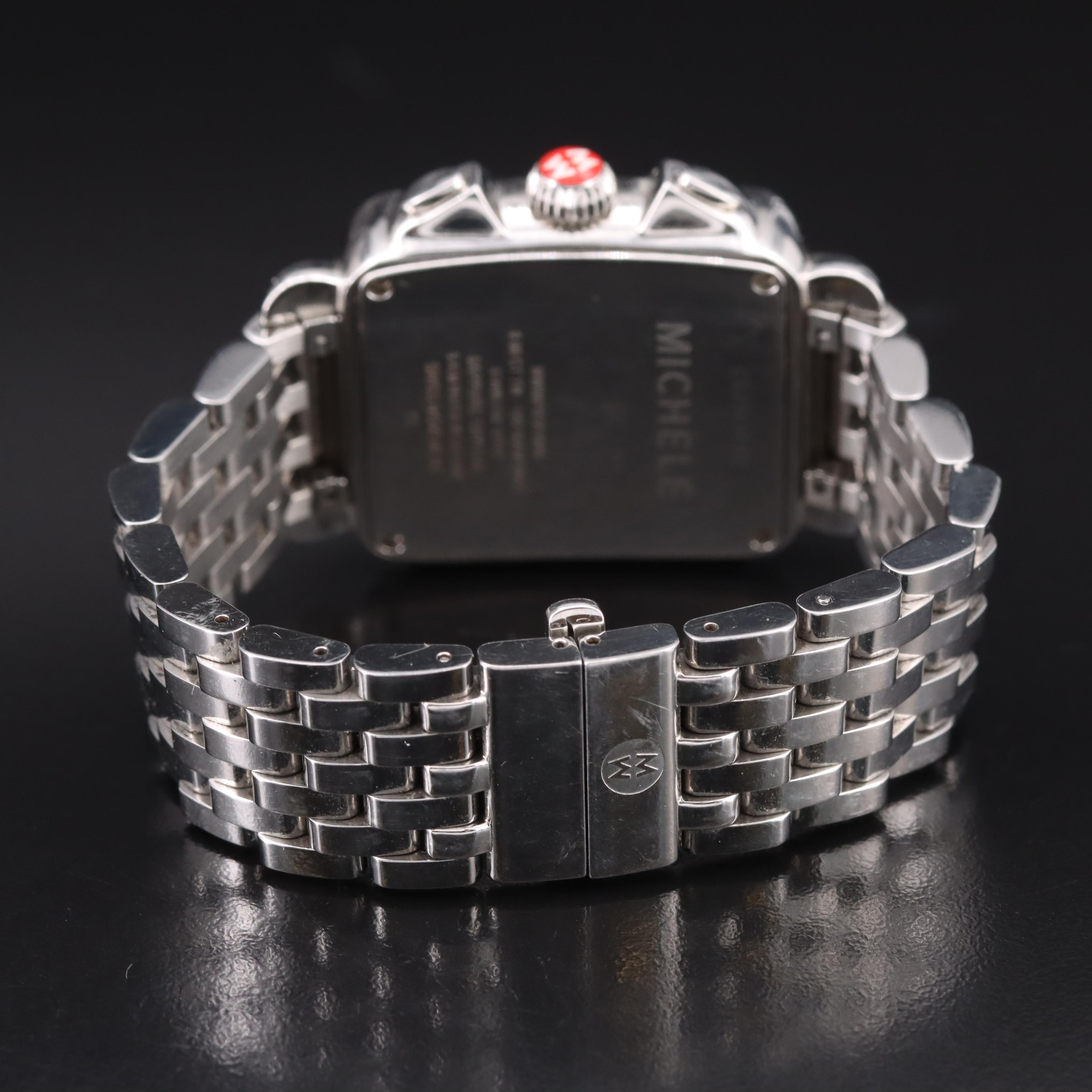 Stainless Steel Michele Deco Mother-of-Pearl Diamond Chronograph Watch