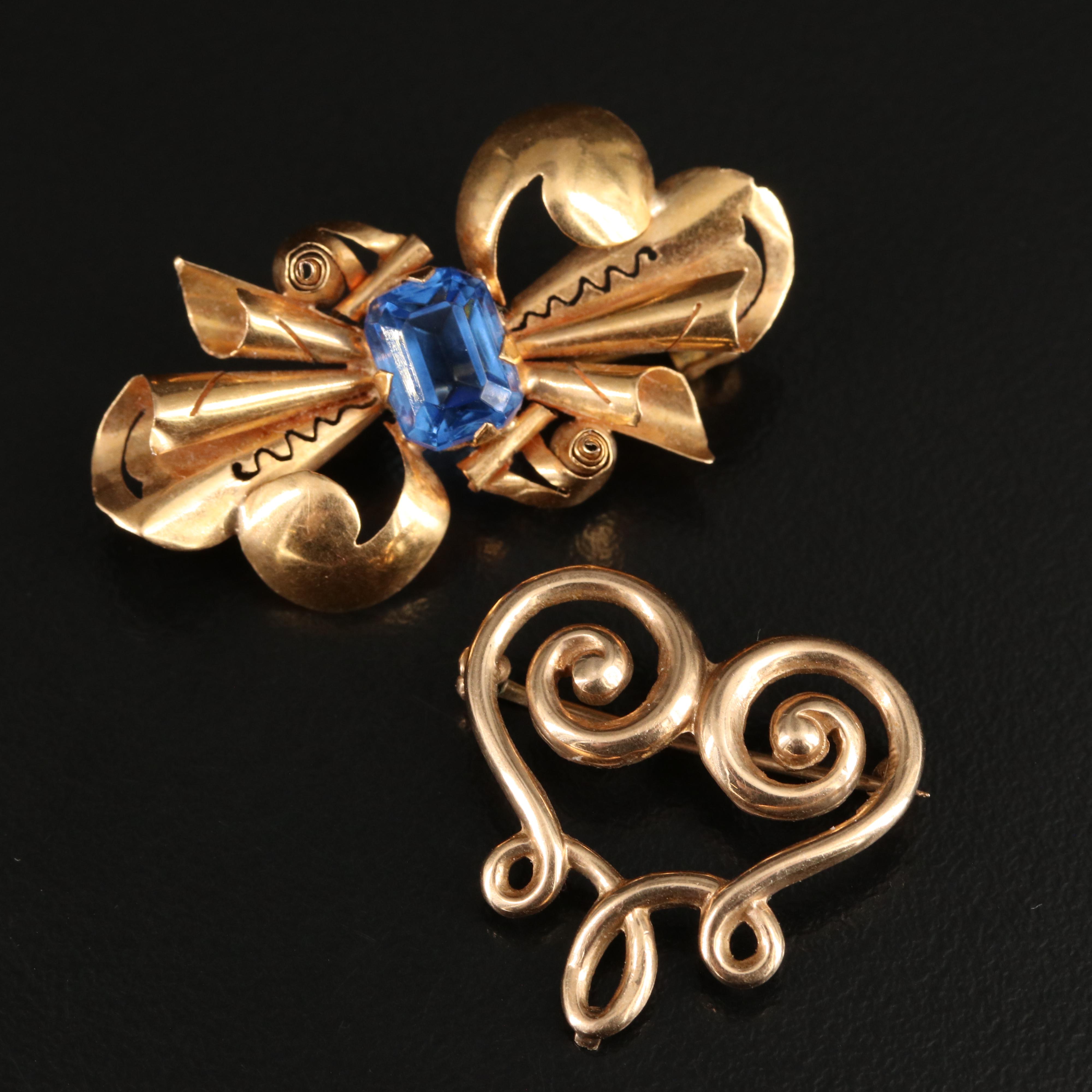 Tiffany & Co. 18K Bow Watch Pin, 19K and 10K Rose Gold Heart and Bow Pins