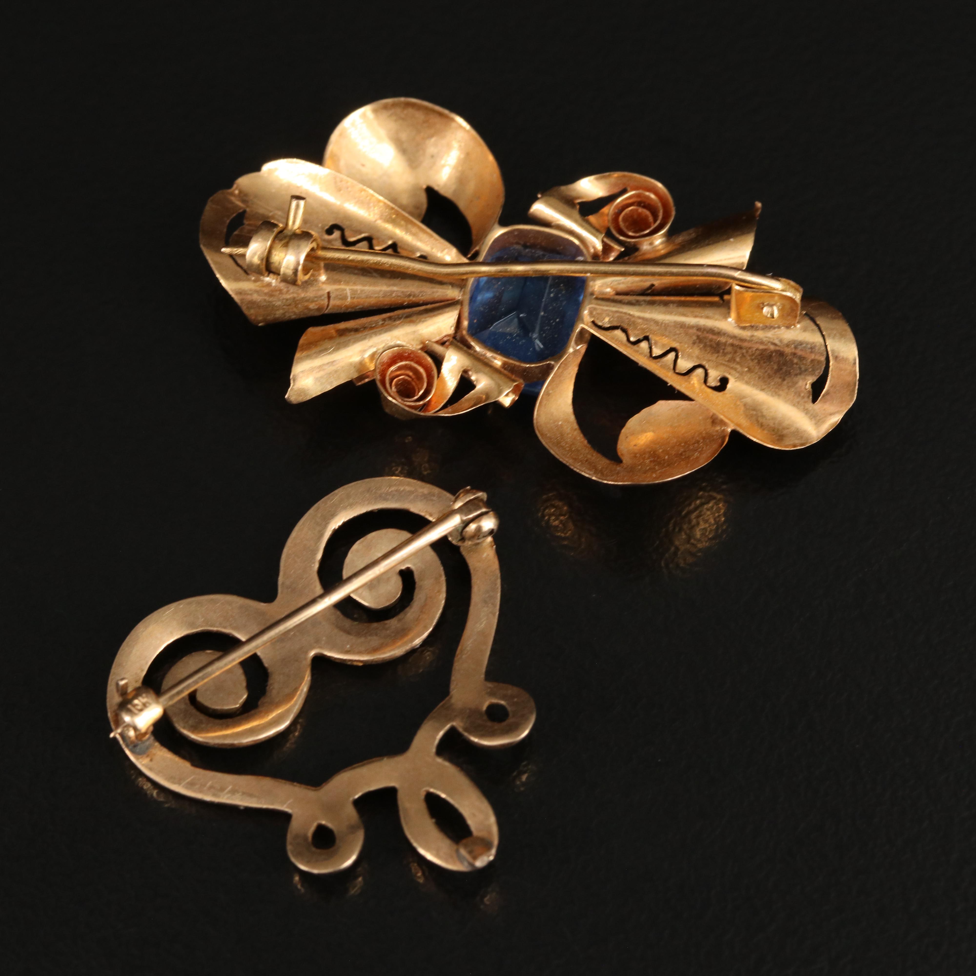 Tiffany & Co. 18K Bow Watch Pin, 19K and 10K Rose Gold Heart and Bow Pins