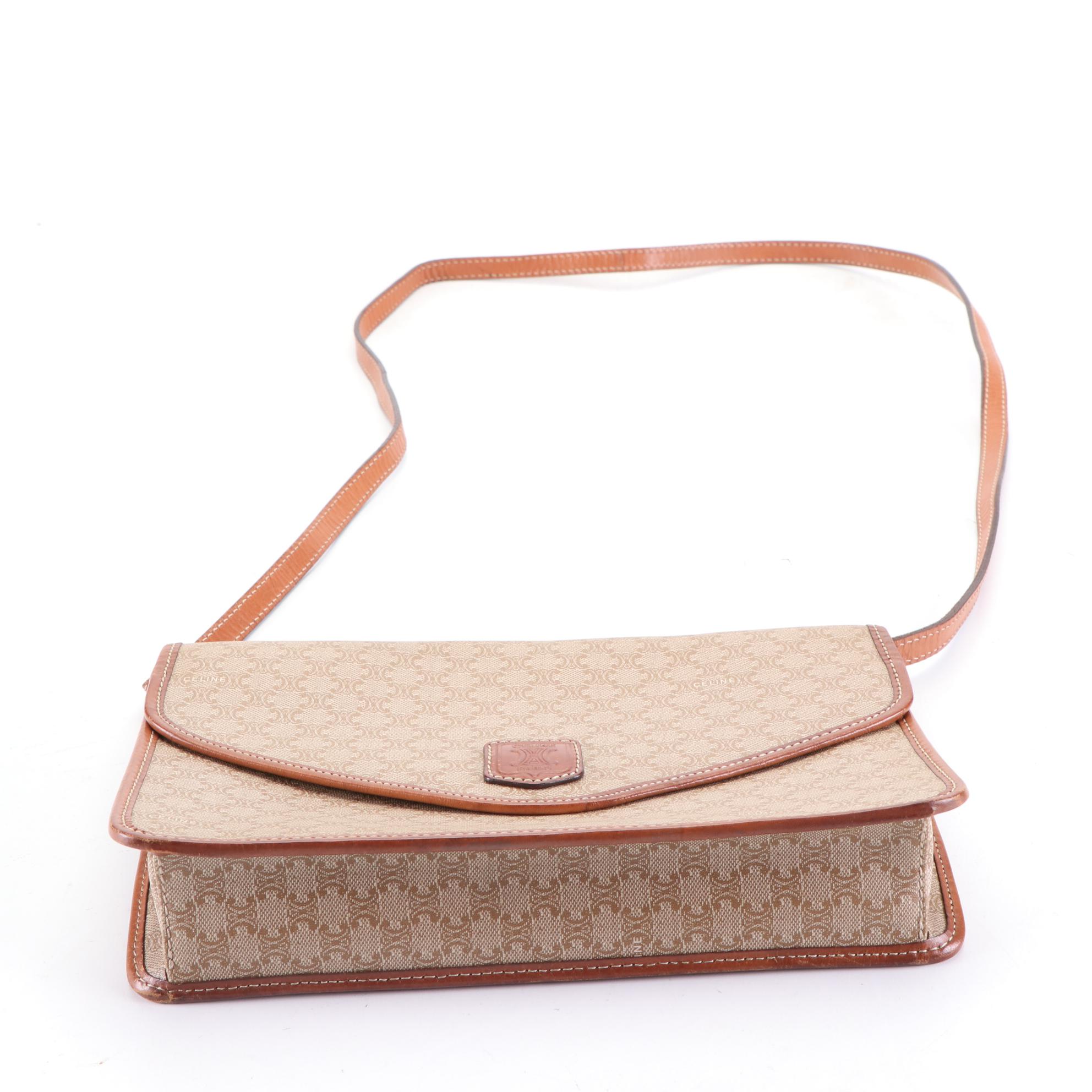 Celine Envelope Crossbody Bag in Macadam Canvas with Leather Trim