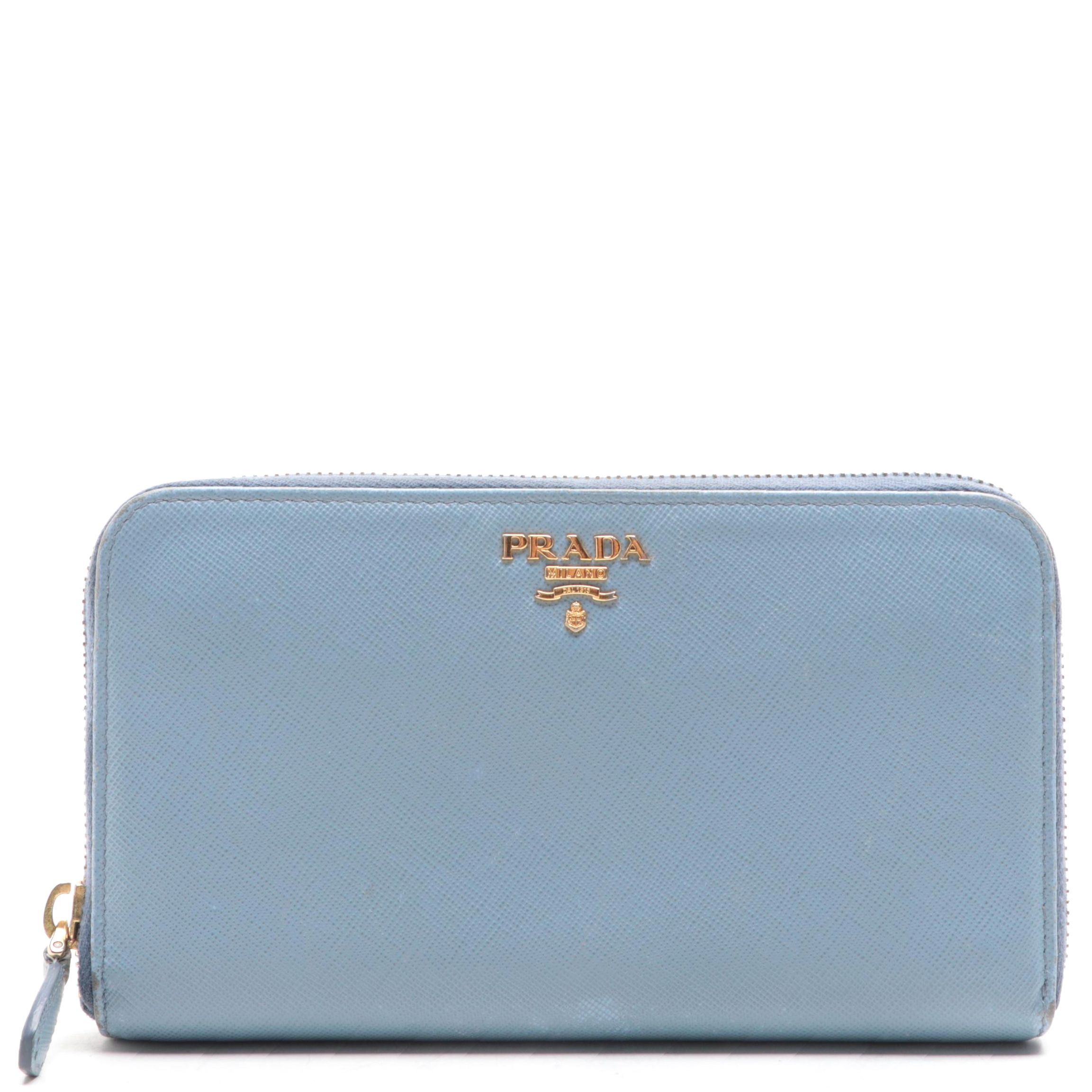 Prada Zip Around Continental Wallet in Saffiano Leather