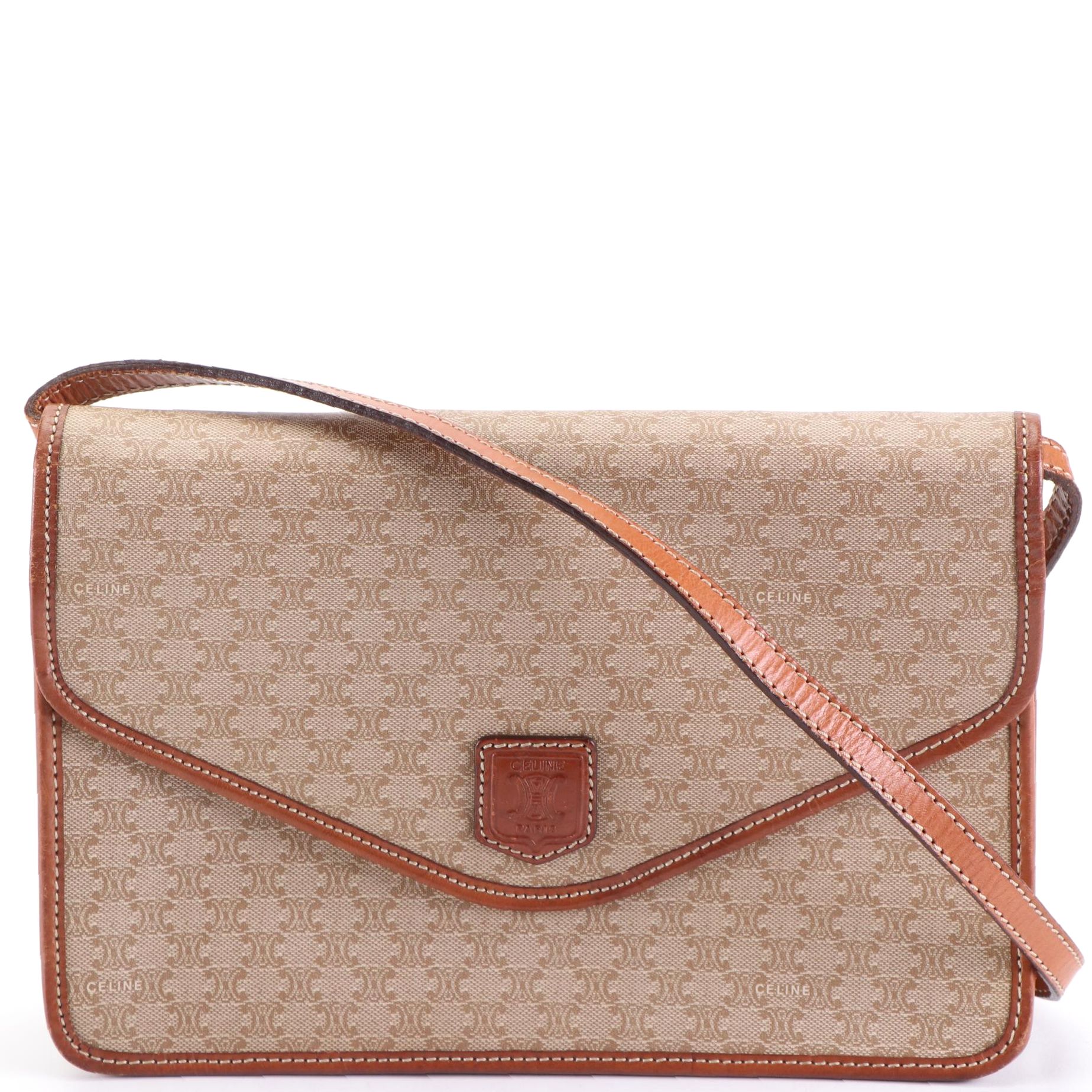 Celine Envelope Crossbody Bag in Macadam Canvas with Leather Trim