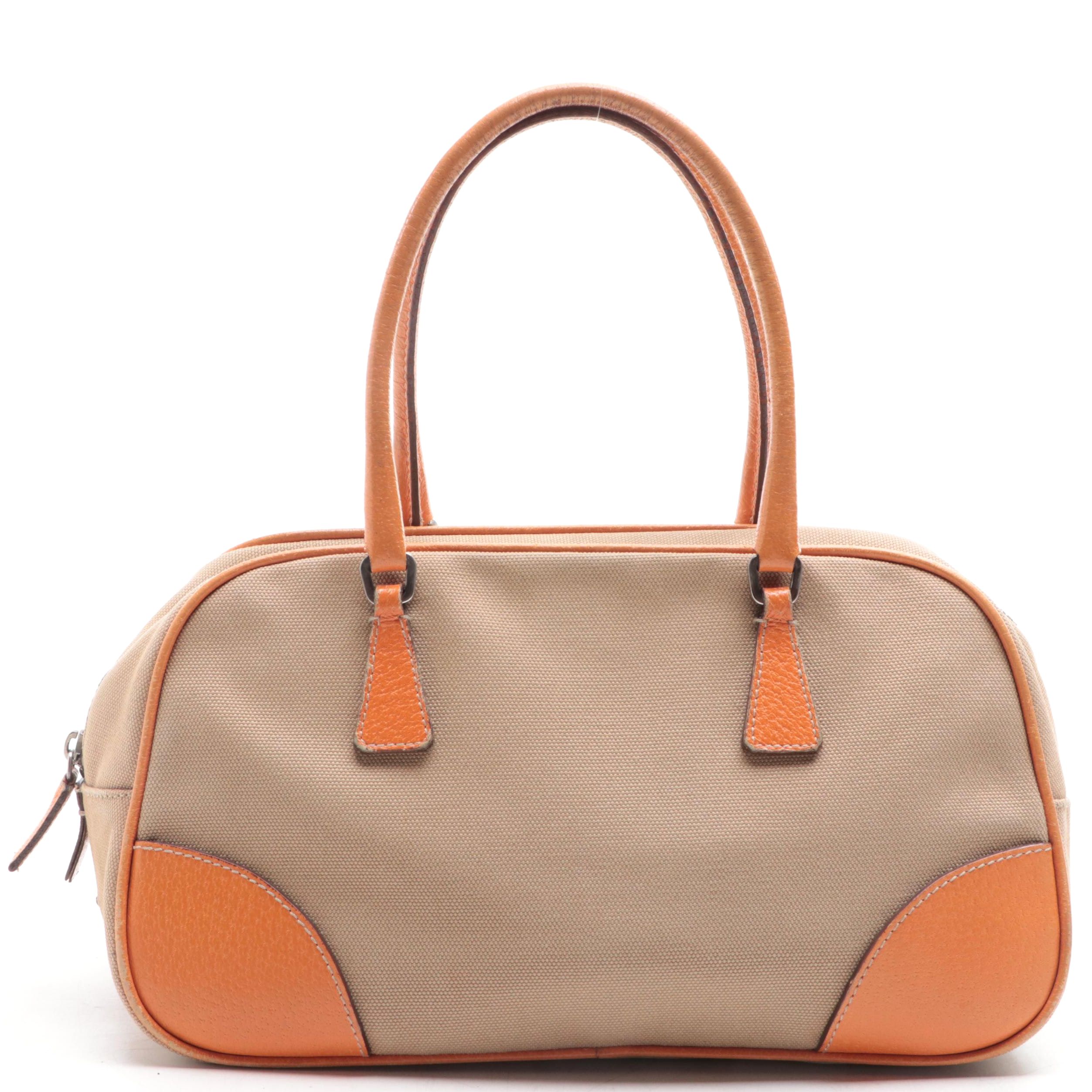 Prada Bowler Bag Small in Canvas and Cinghiale Leather
