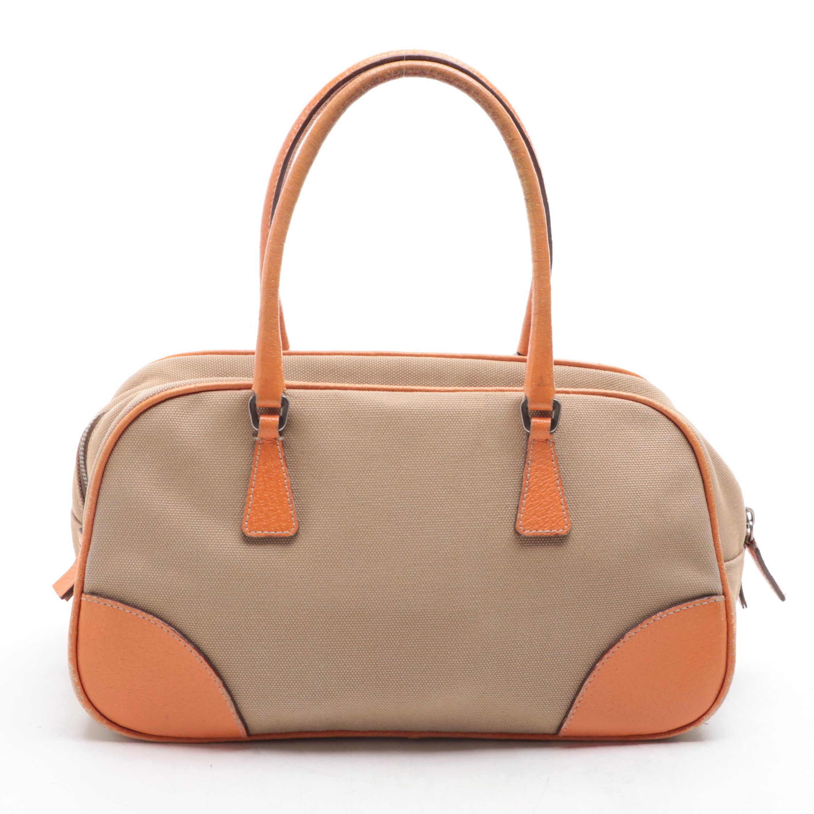 Prada Bowler Bag Small in Canvas and Cinghiale Leather
