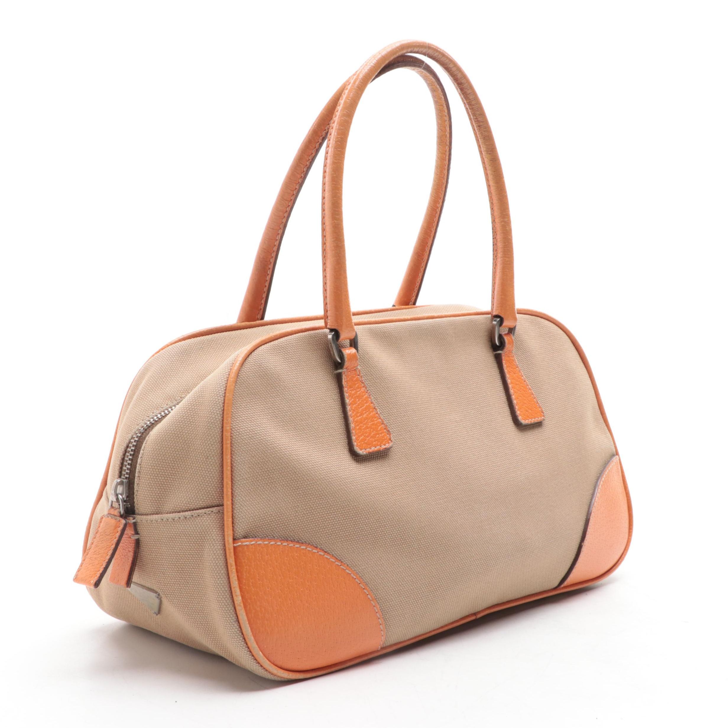 Prada Bowler Bag Small in Canvas and Cinghiale Leather