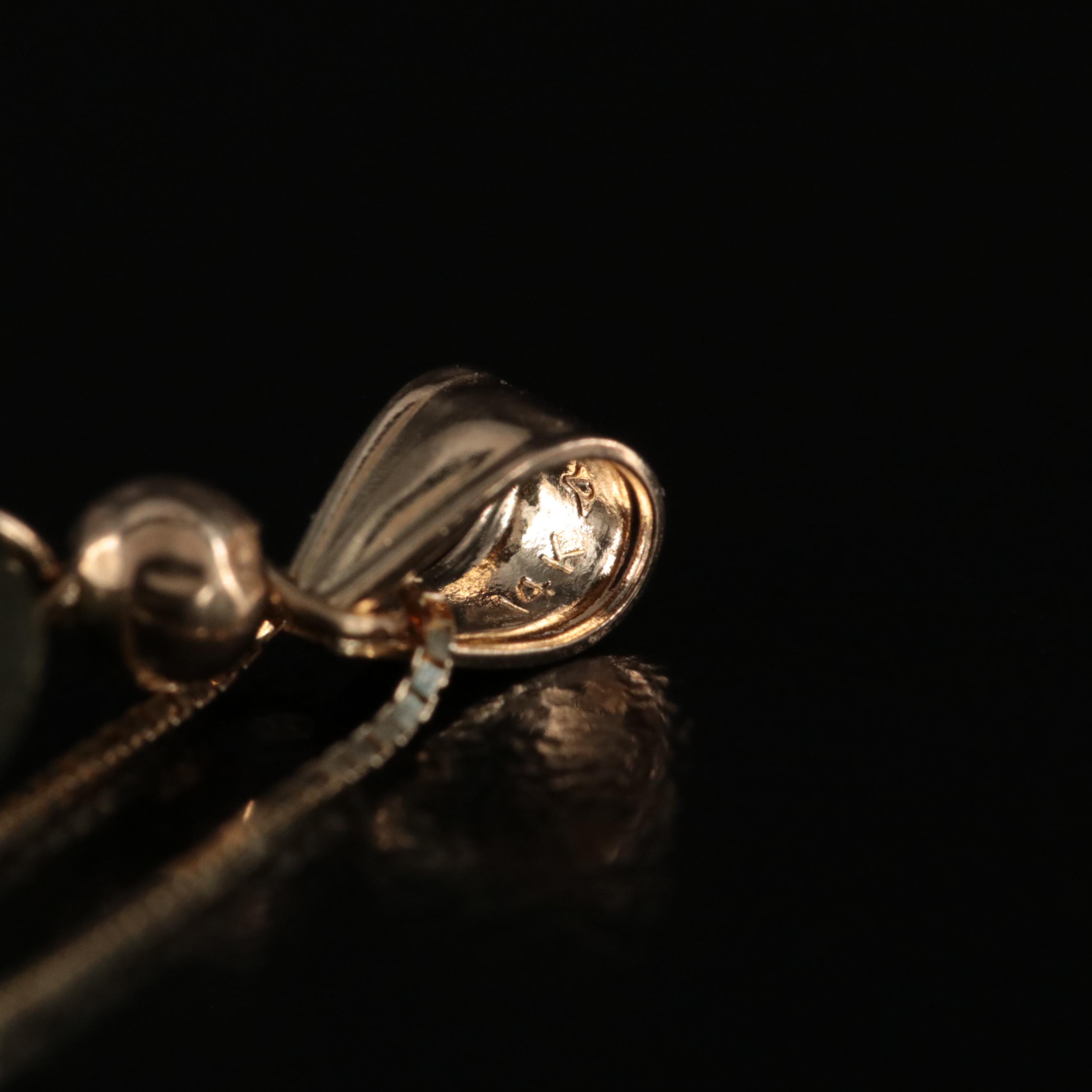 14K Carved Jadeite Quan Yin Pendant Necklace