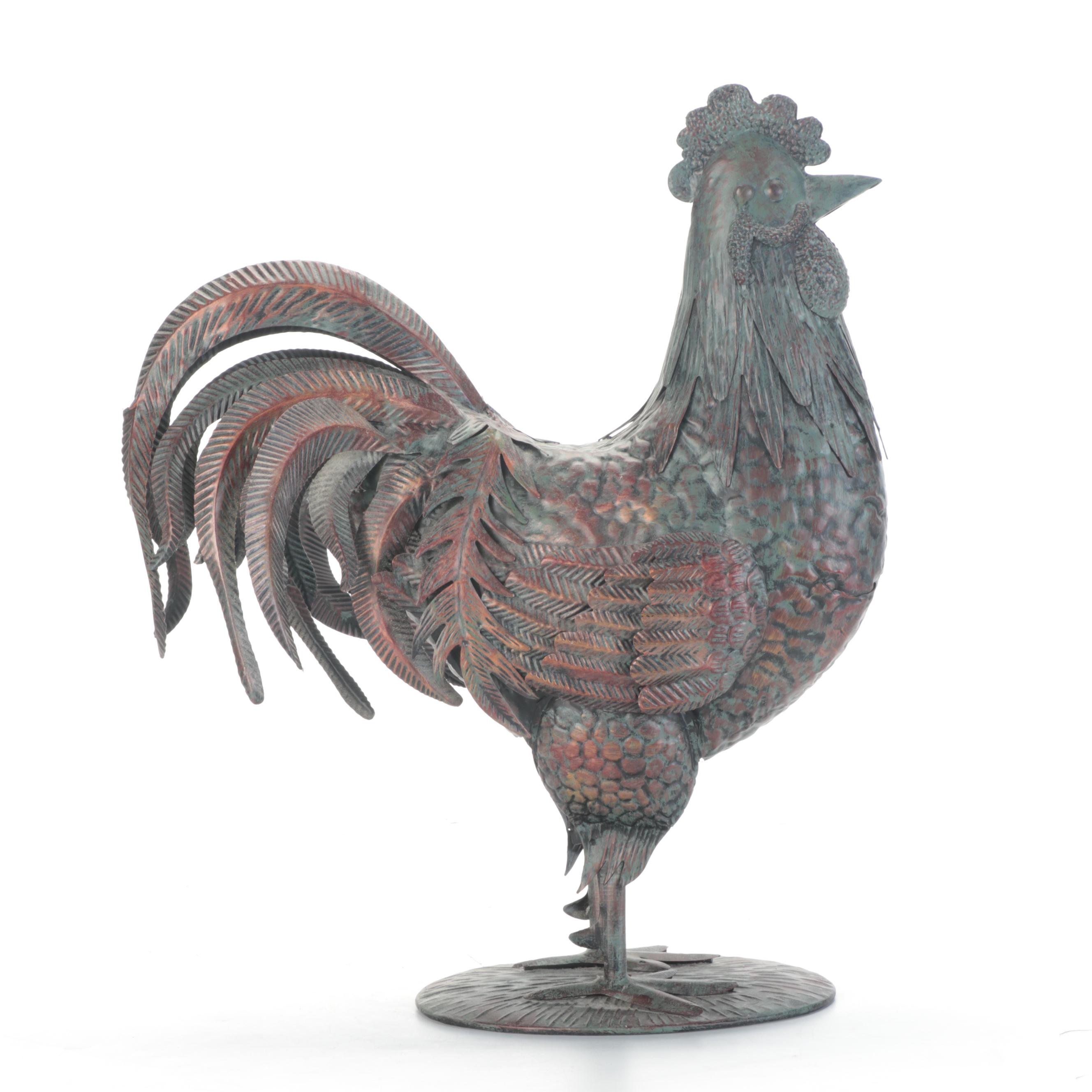 Patinated Copper Rooster Figurine