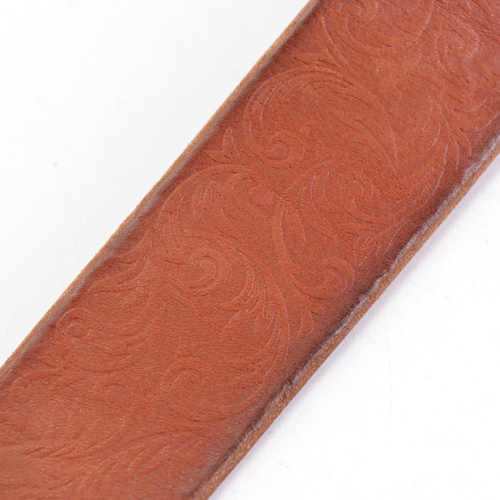 Gucci Tiger Head Belt in Embossed Cognac Brown Leather