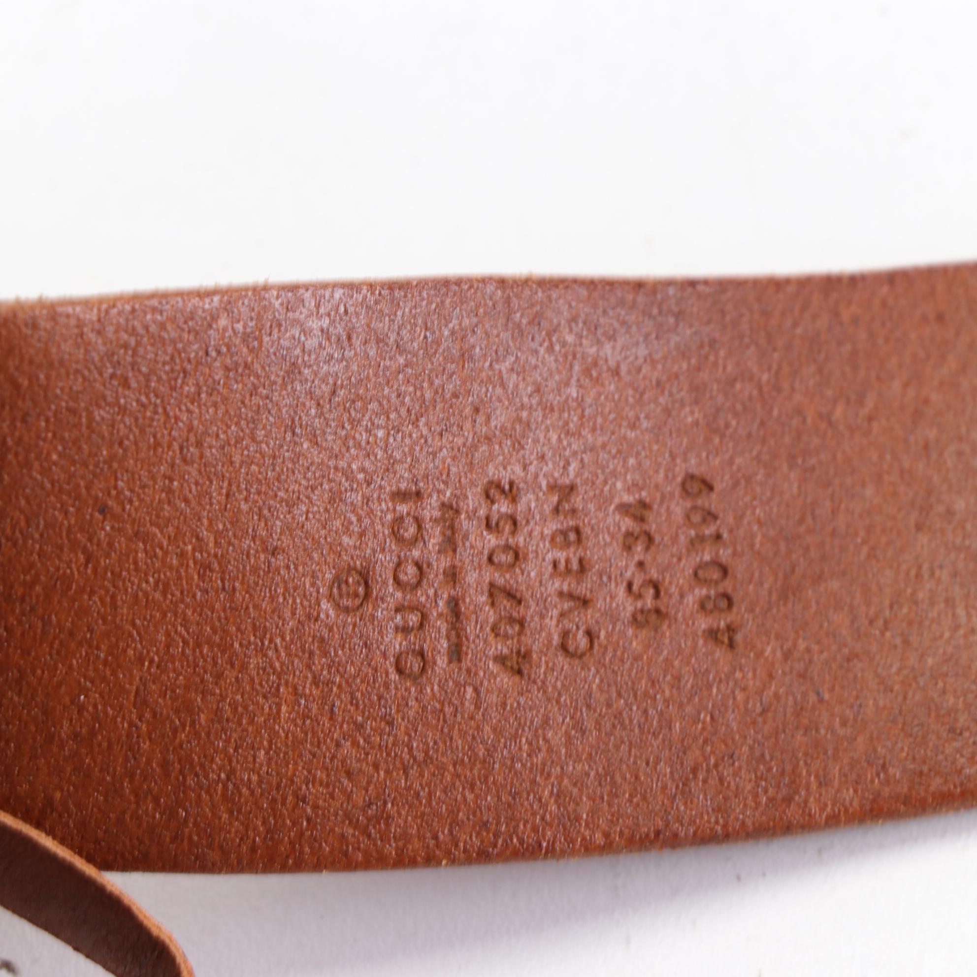Gucci Tiger Head Belt in Embossed Cognac Brown Leather