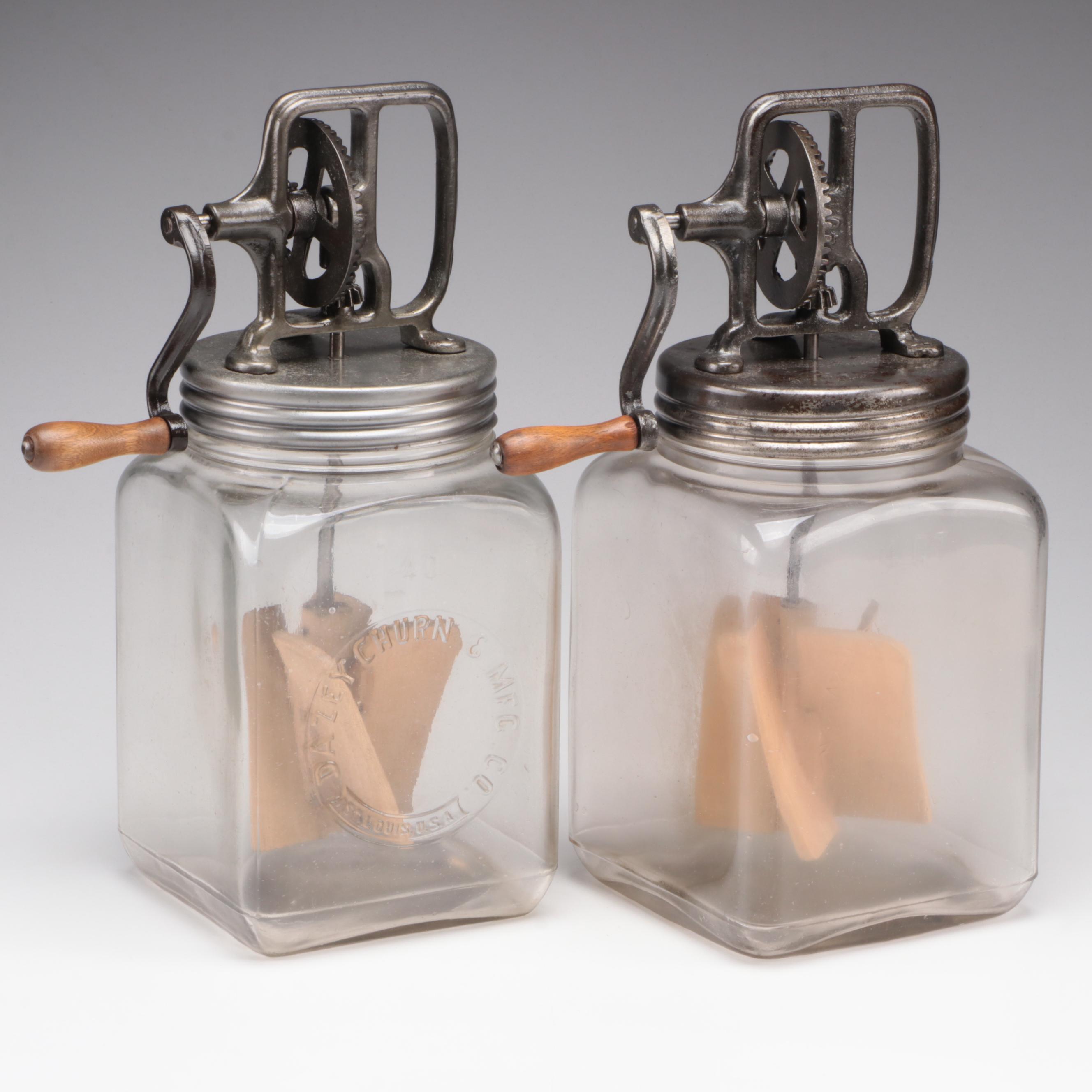 Dazey Churn & Mfg. Co. 4 Quart Glass and Metal Butter Churns, Early 20th Century