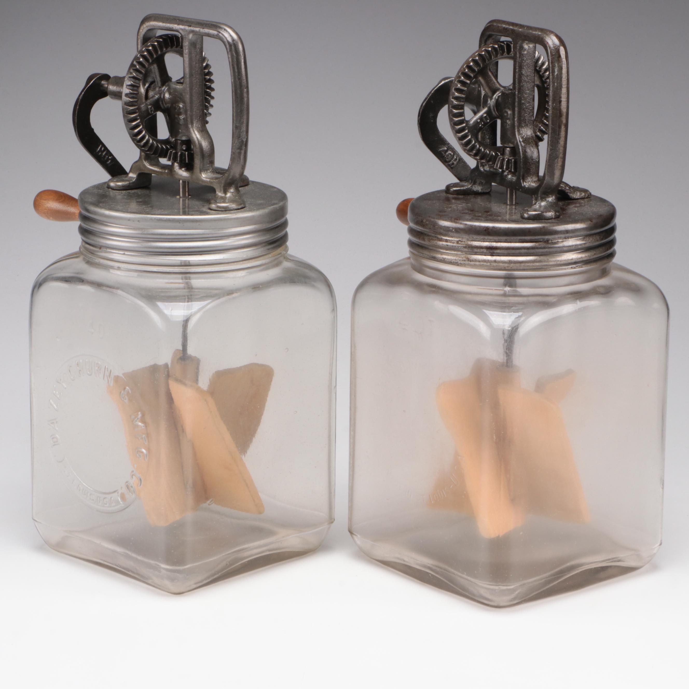 Dazey Churn & Mfg. Co. 4 Quart Glass and Metal Butter Churns, Early 20th Century