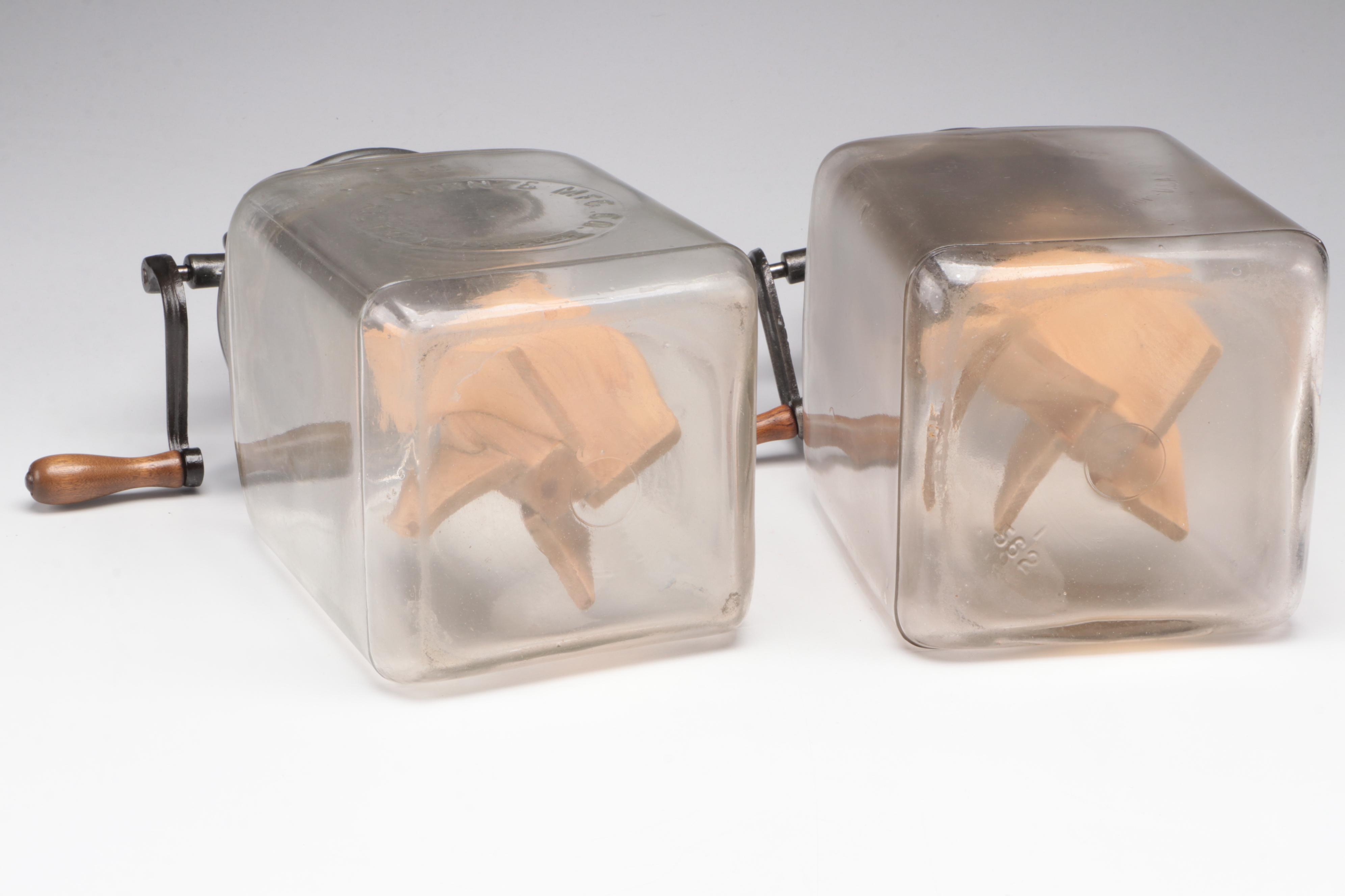 Dazey Churn & Mfg. Co. 4 Quart Glass and Metal Butter Churns, Early 20th Century